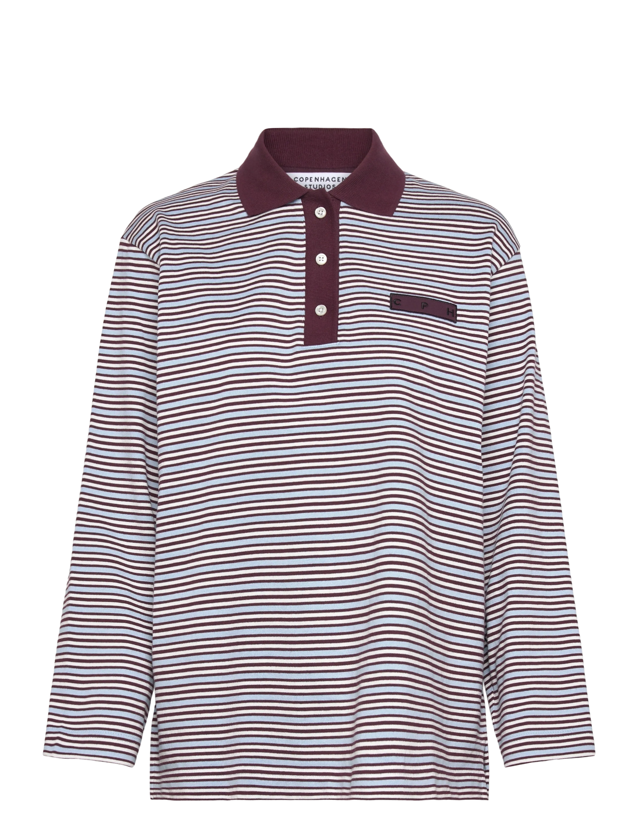 Copenhagen Studios CPH POLOSHIRT 1 cotton red striped - Nyheder - BLUE STRIPED / burgundy