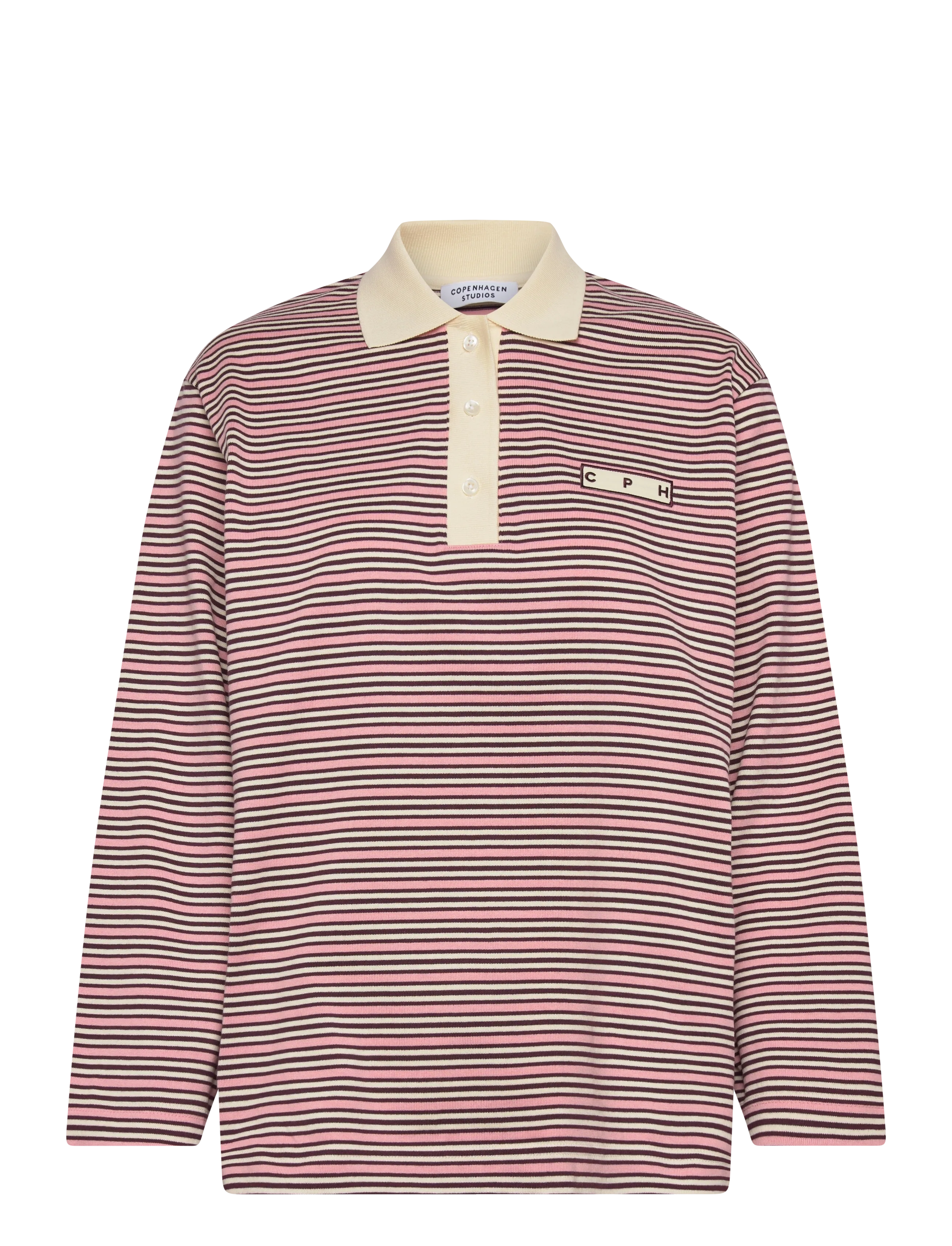 Copenhagen Studios CPH POLOSHIRT 1 cotton red striped - Tøj - PINK STRIPED / pink/rose