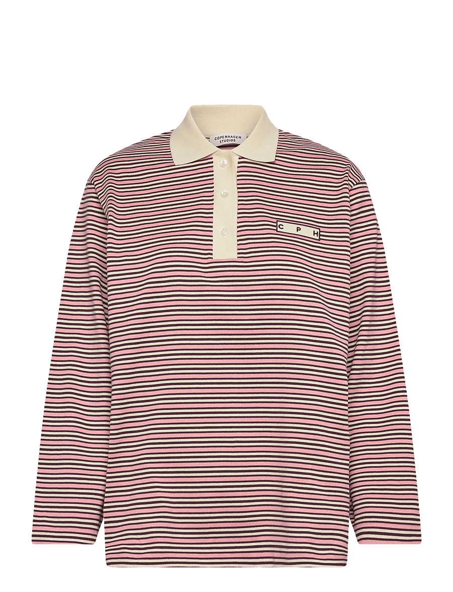 Copenhagen Studios - CPH POLOSHIRT 1 cotton red striped - poloshirts - pink striped - 1