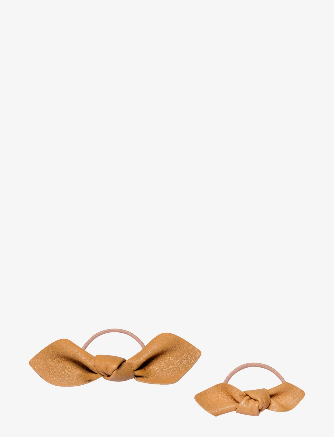 Corinne Leather Bow Hair Tie Big and Small 2-pack - Festtøj - CAMEL / beige