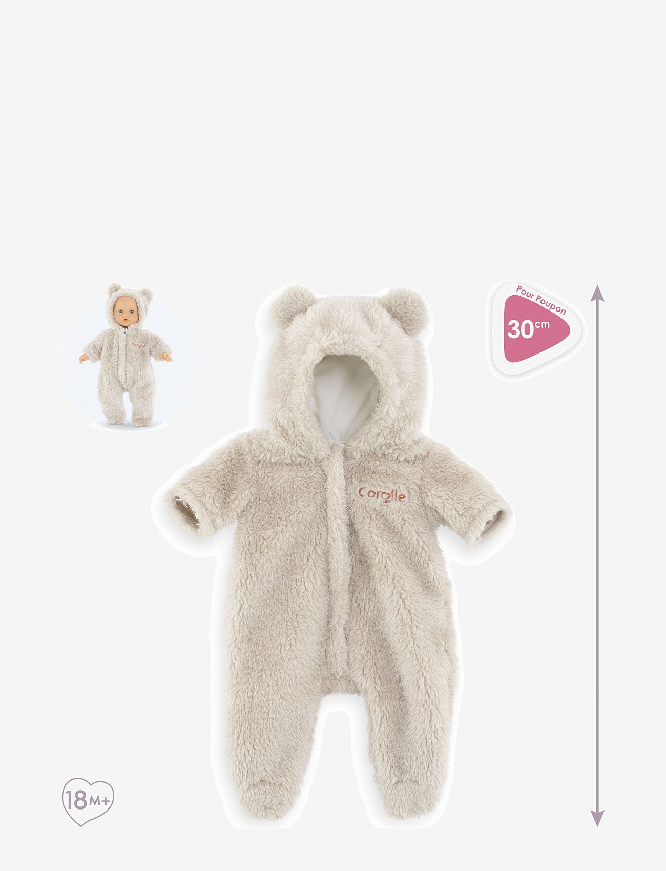 Corolle - Corolle Dockkläder, Mjuk "Teddy" Overall, 30 cm - beige - 3