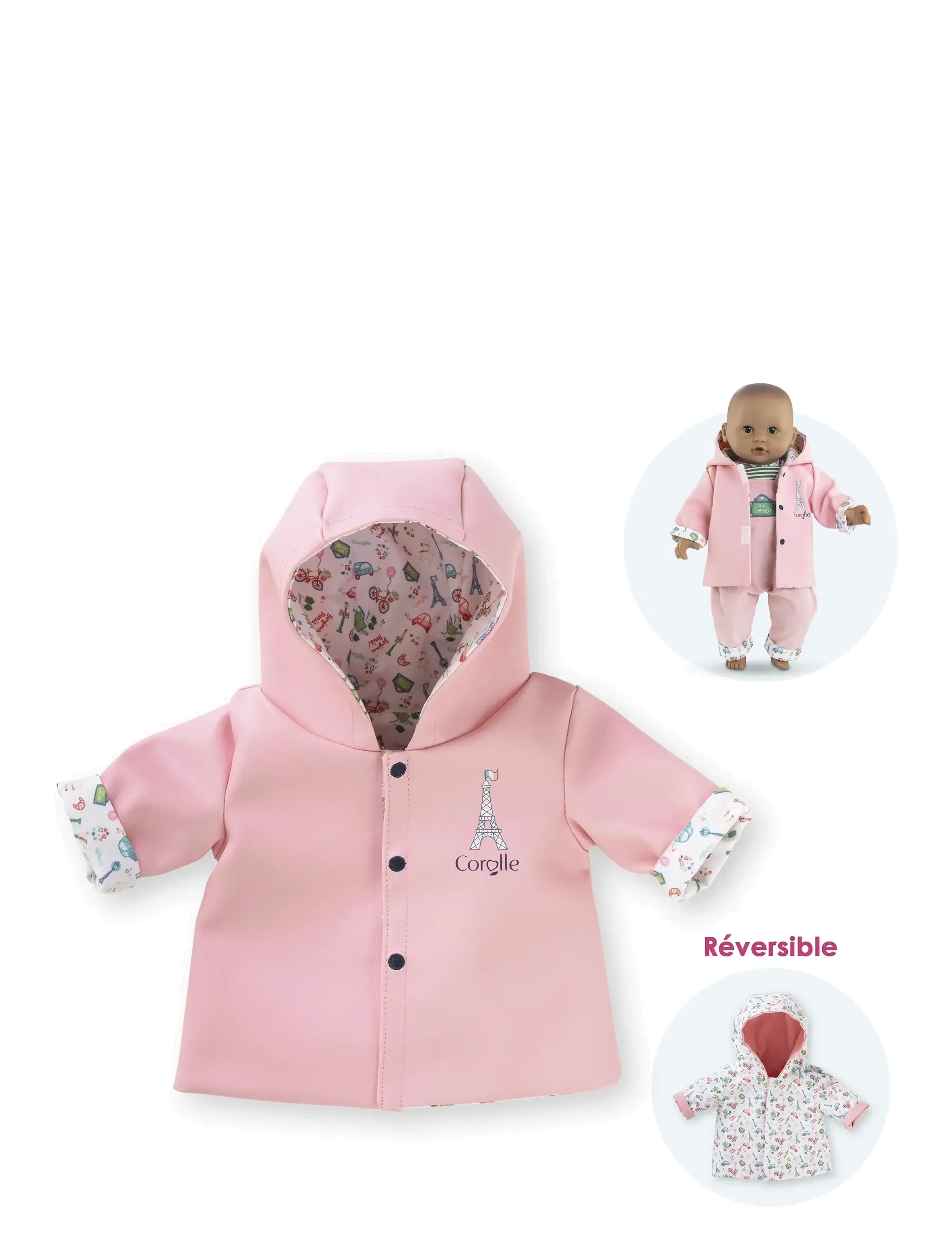 Corolle Corolle Doll Clothes Reversible Raincoat, 30 cm - Spielzeug - PINK / pink/rose