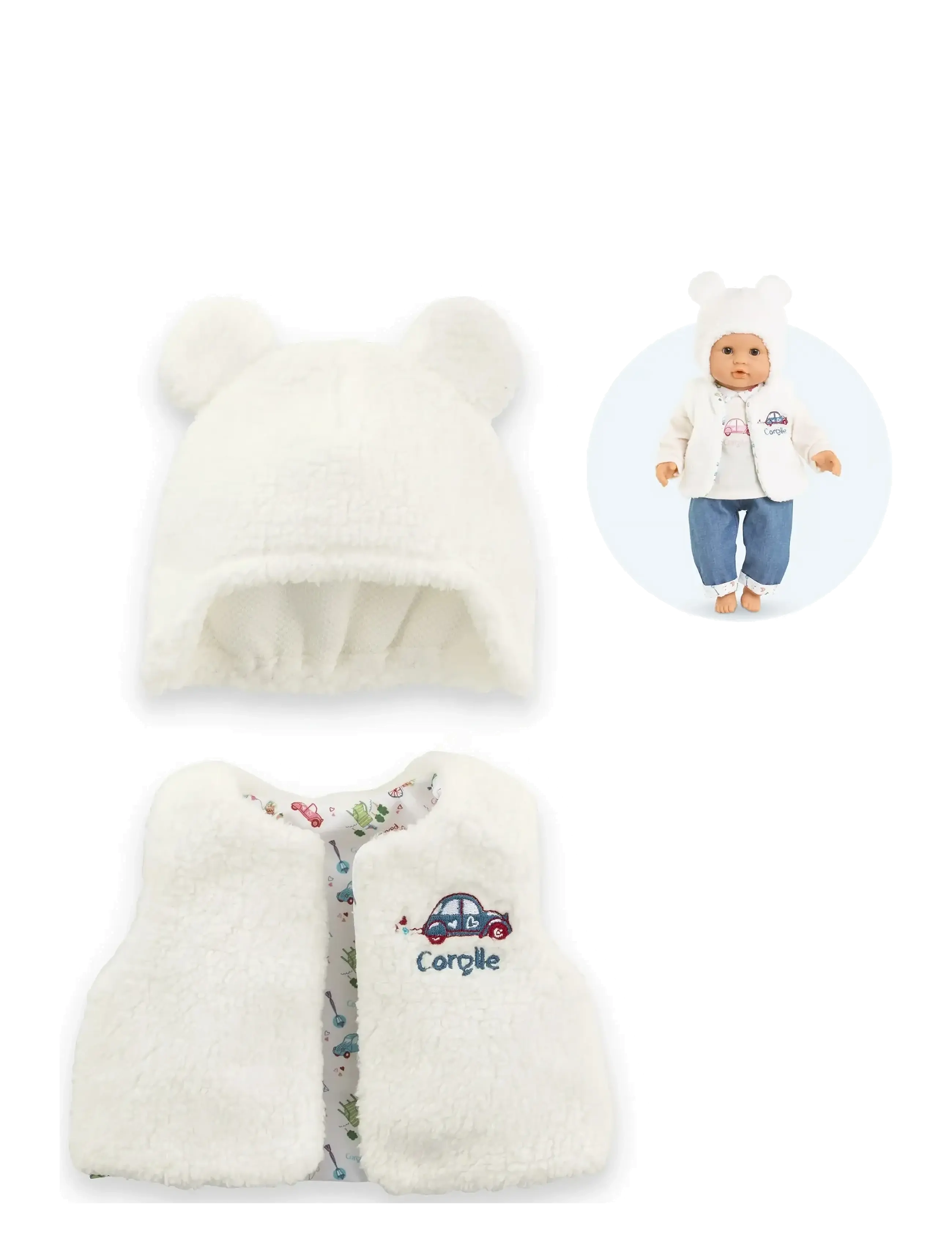Corolle Corolle Doll Clothes Hat and Vest, 30 cm - Kampagne - ECRU / white