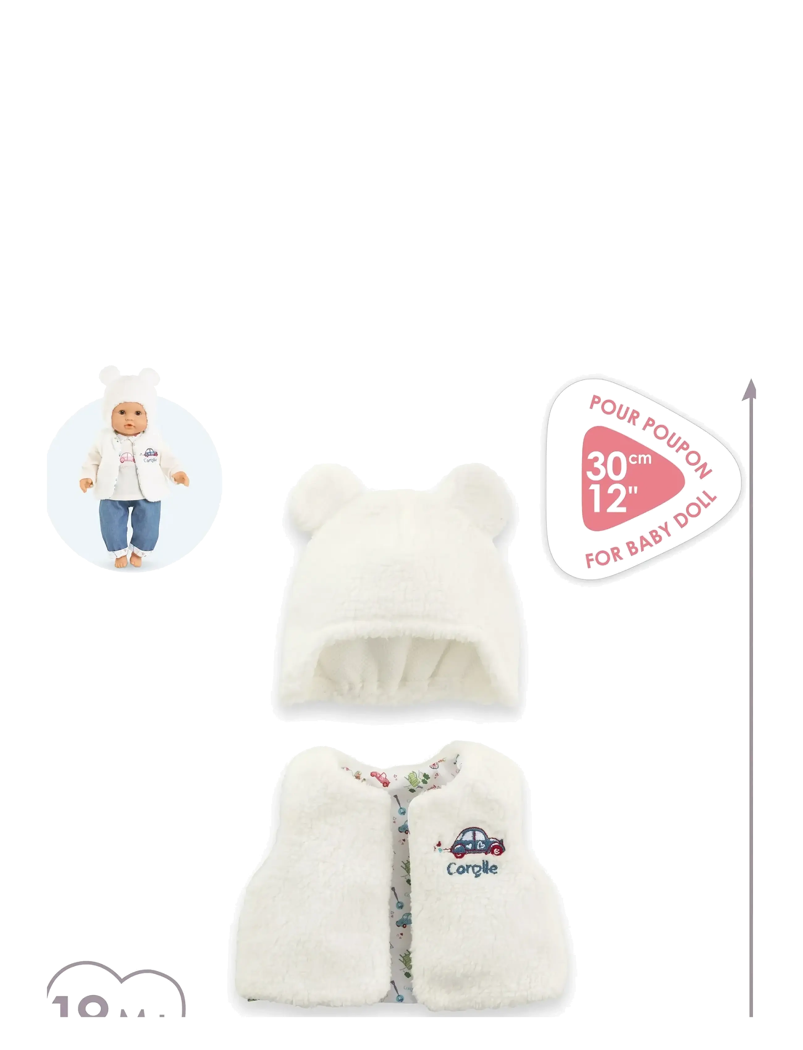 Corolle - Corolle Doll Clothes Hat and Vest, 30 cm - dukketøj - ecru - 4
