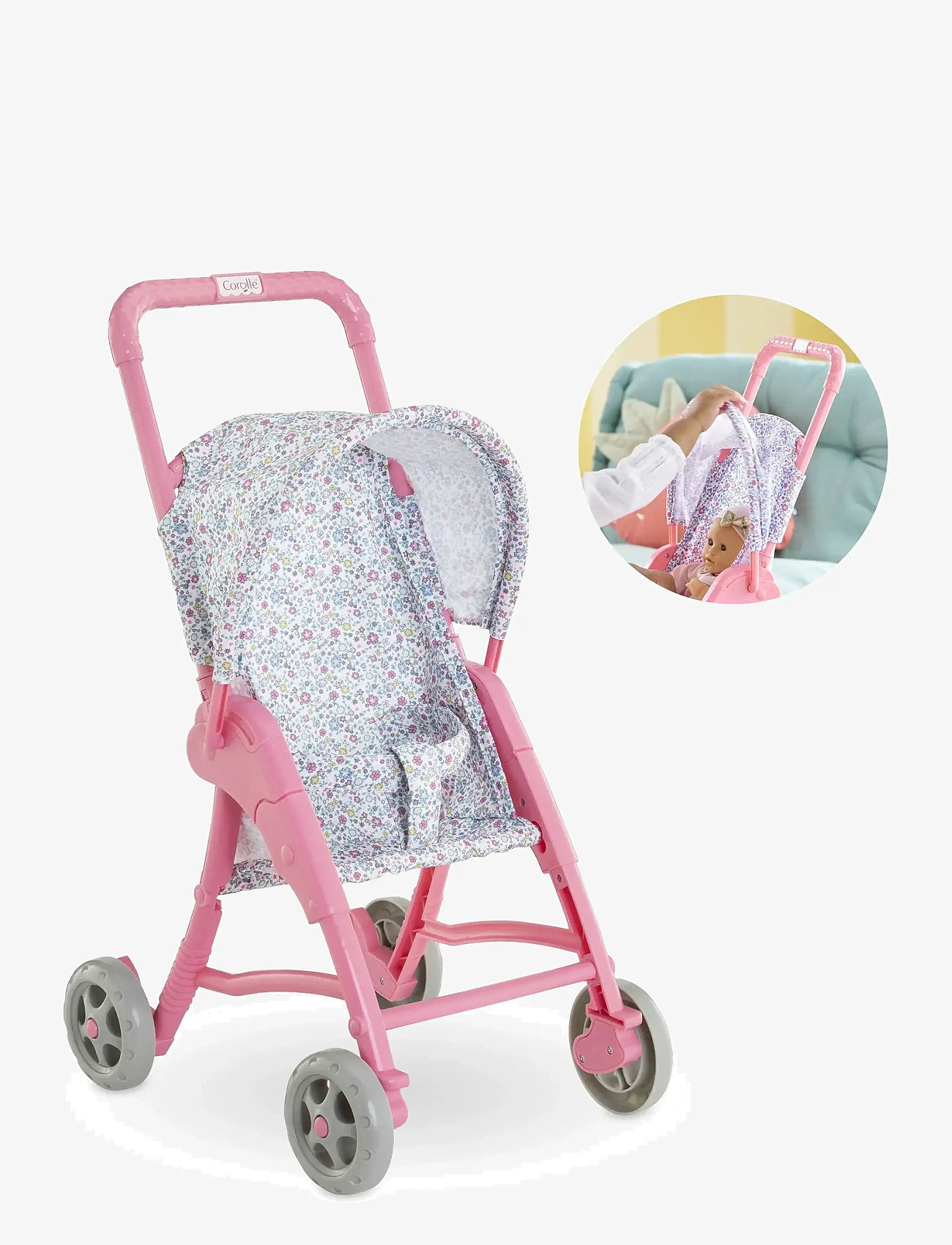 Corolle - Corolle Doll Stroller, Pink & Blue Floral - dukkevogne - pink - 1