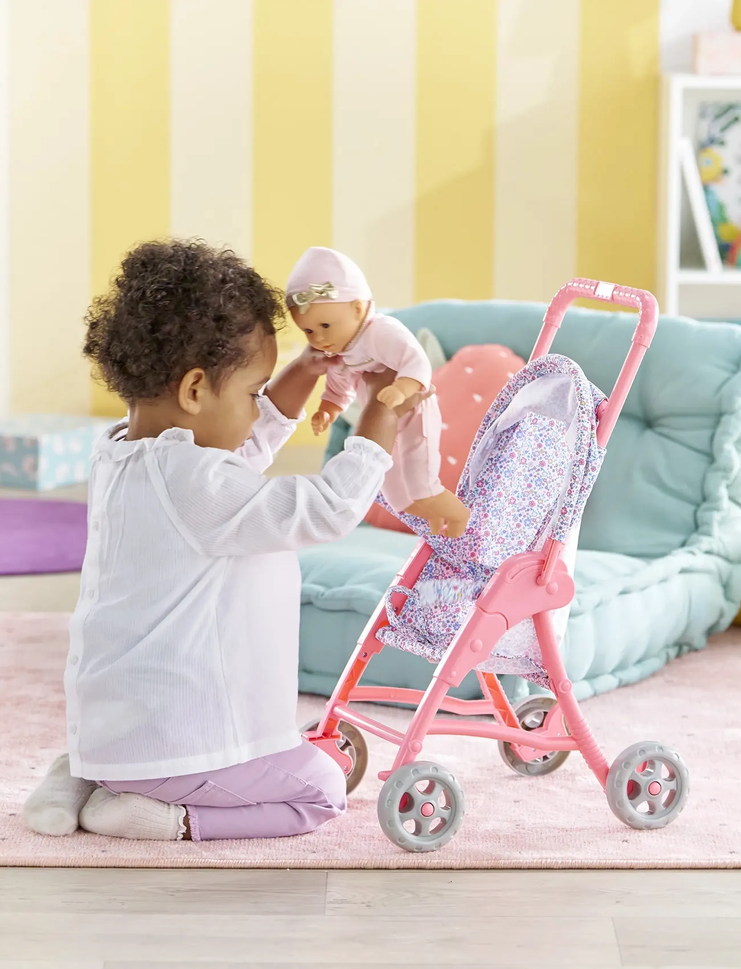 Corolle - Corolle Doll Stroller, Pink & Blue Floral - nuken vaunut - pink - 4