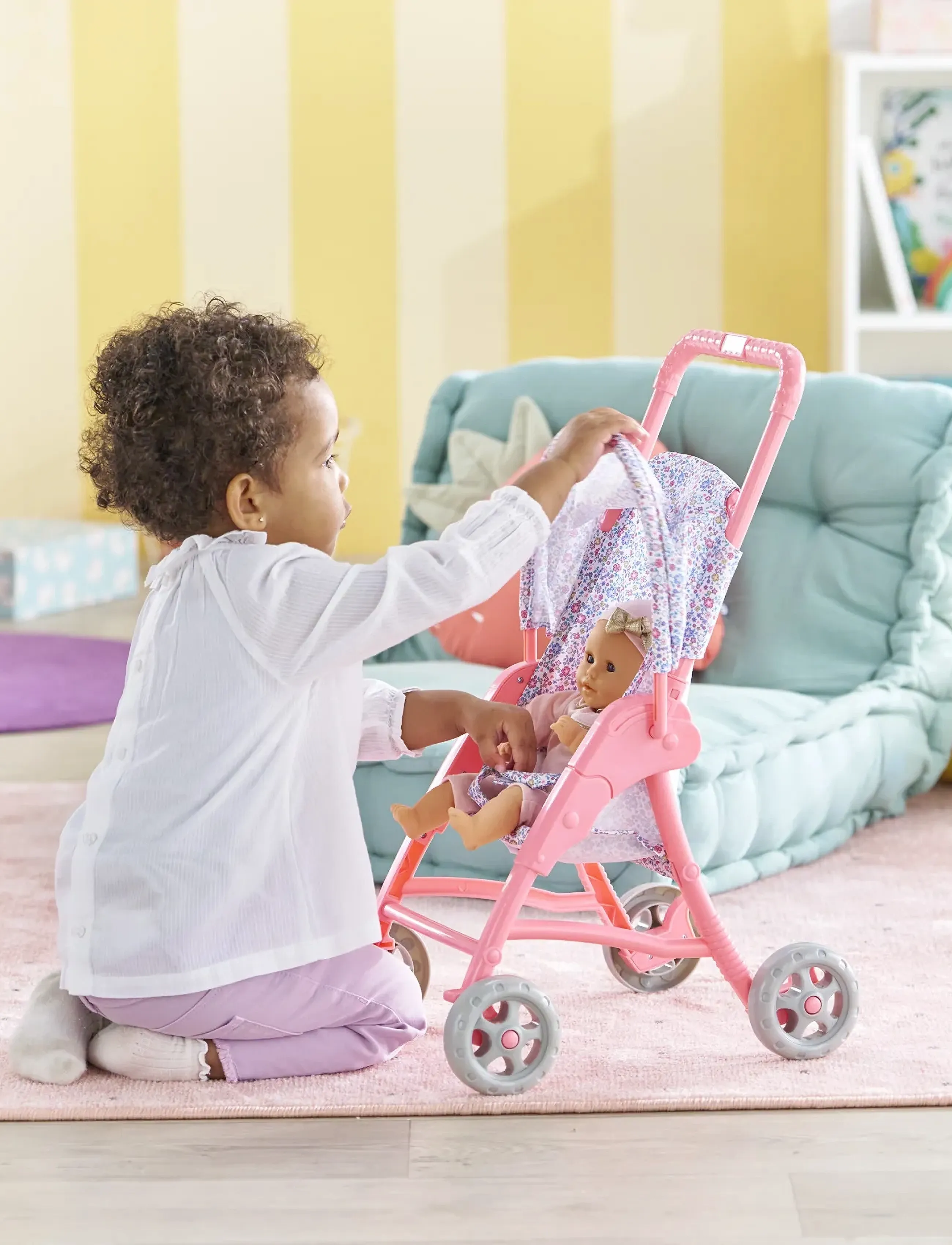Corolle - Corolle Doll Stroller, Pink & Blue Floral - nuken vaunut - pink - 5