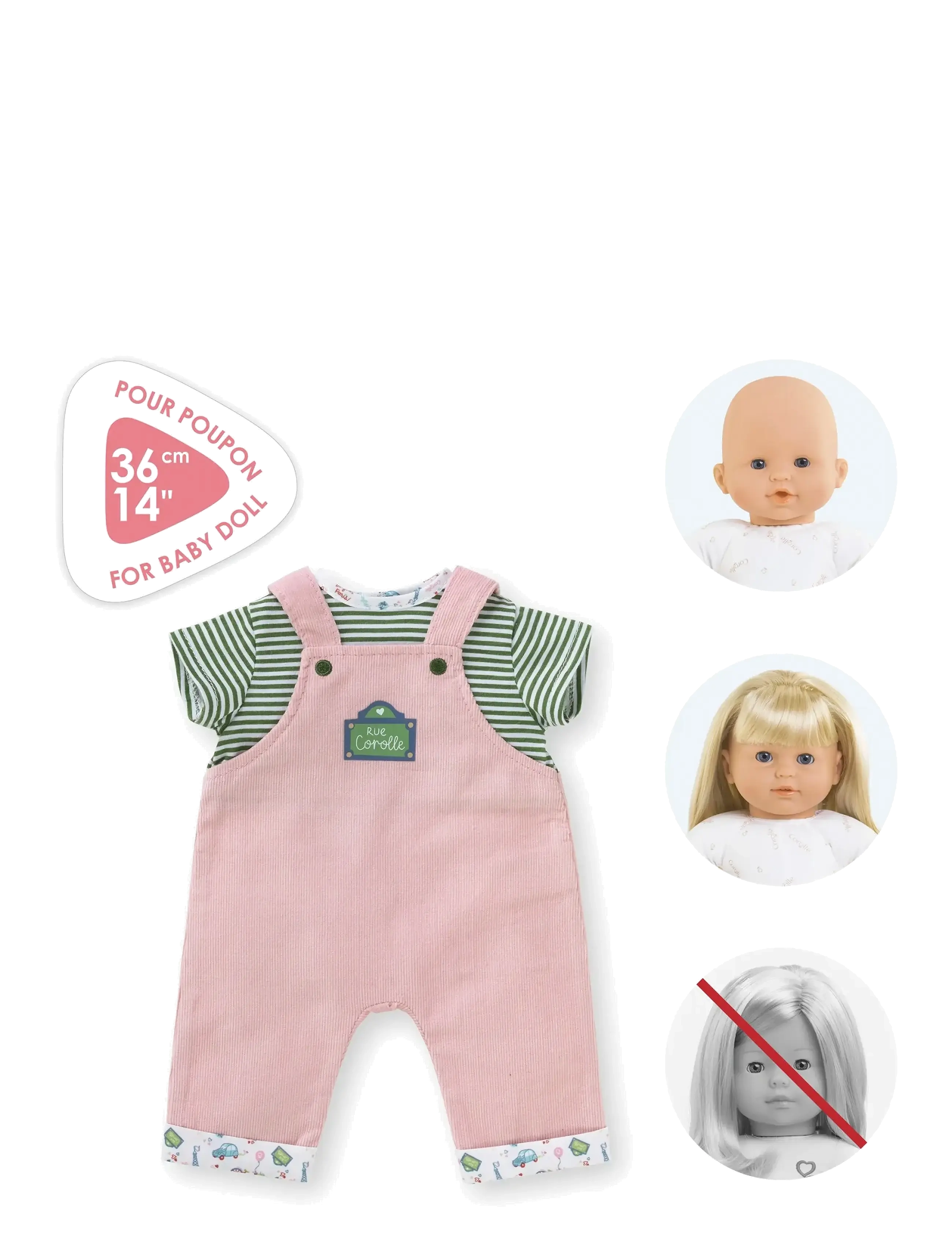 Corolle - Corolle Doll Clothes Overalls with Top, 36 cm - dukketøj - pink - 5