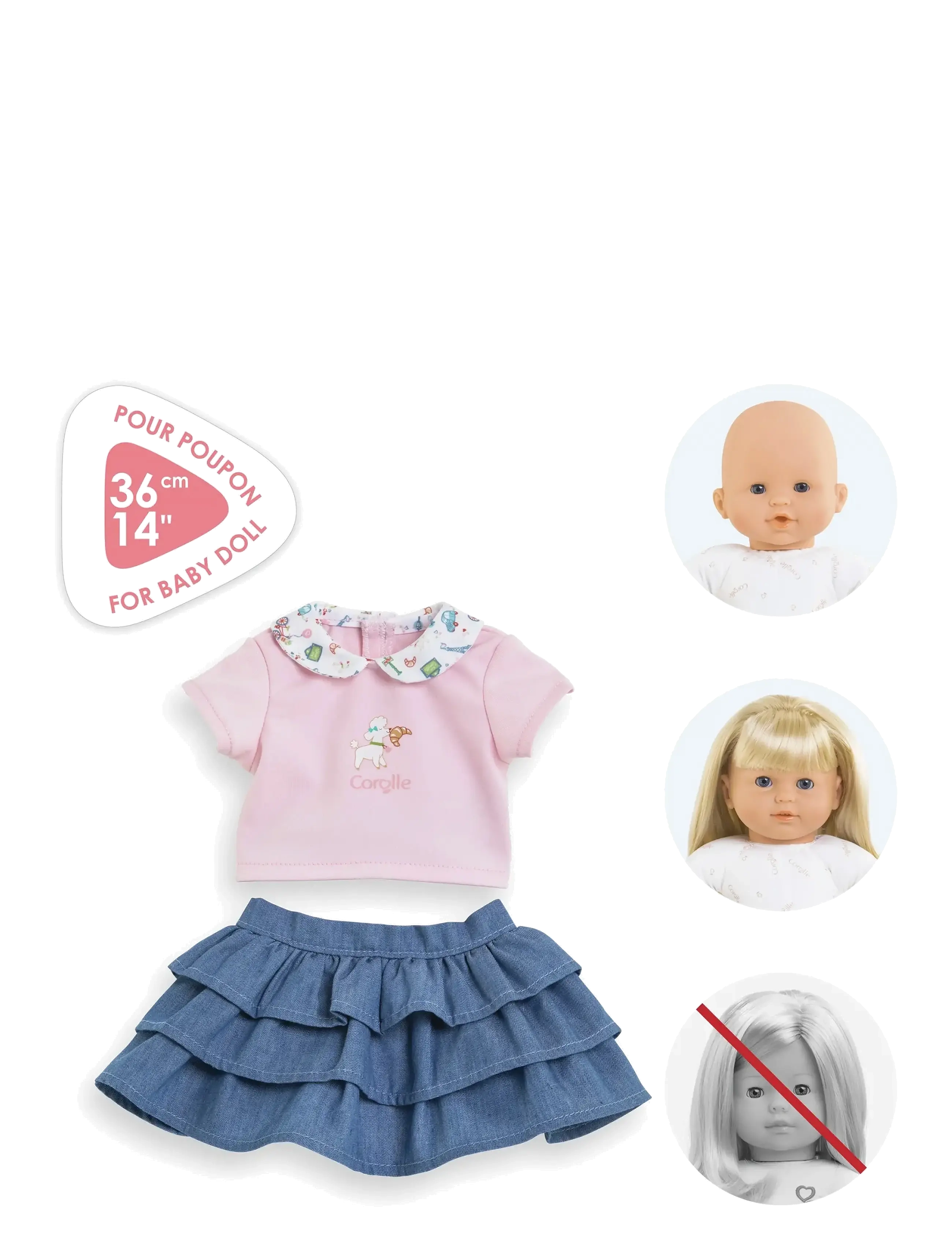 Corolle - Corolle Doll Clothes Ruffle Skirt with Top, 36 cm - dukketøj - pink - 5