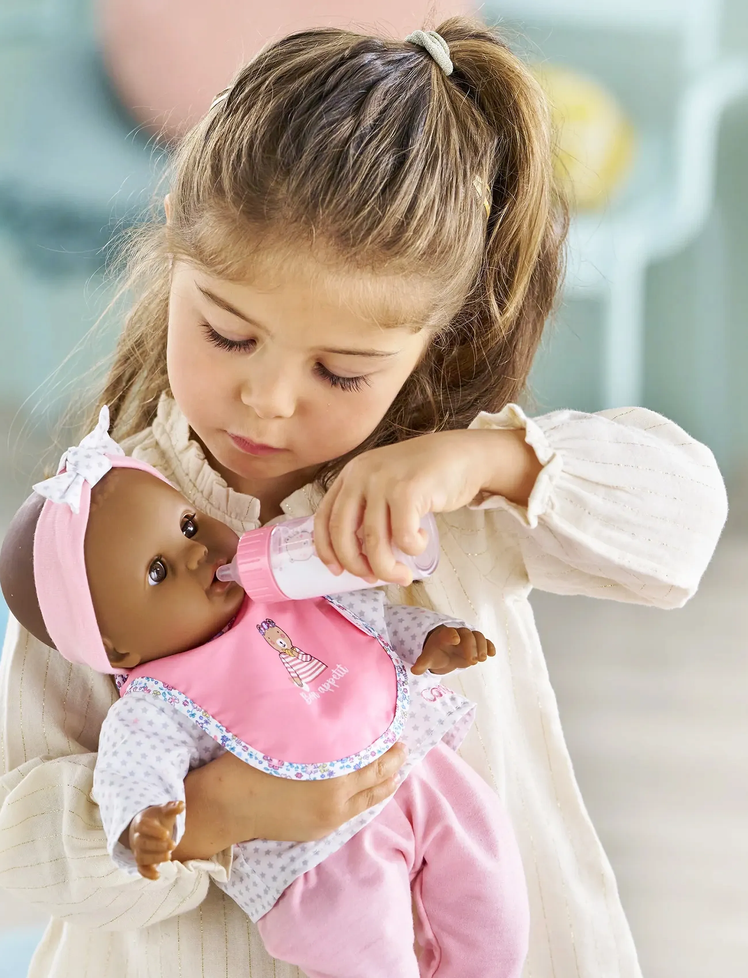 Corolle Doll Accessories Bib + Baby Bottle, One Size, Dolls & Accessories, Rosa - Kinder