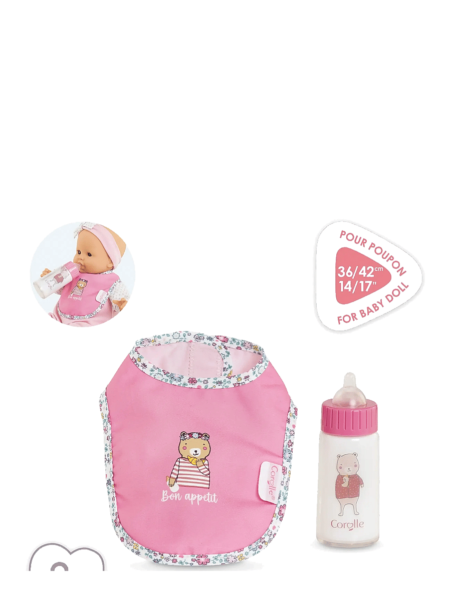 Corolle - Corolle Doll Accessories Bib + Baby Bottle - nukutarvikud - pink - 5