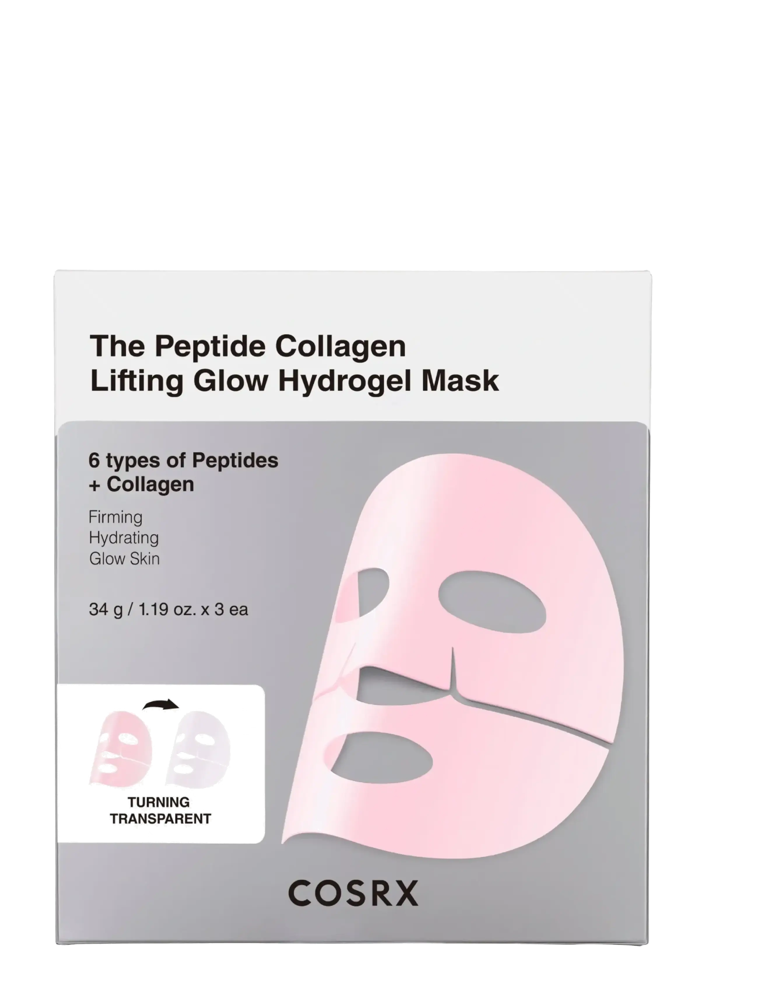 COSRX The Peptide Collagen Lifting Glow Hydrogel Mask 3Ea, Sheetmaske, Nude, Str: 3 PCS