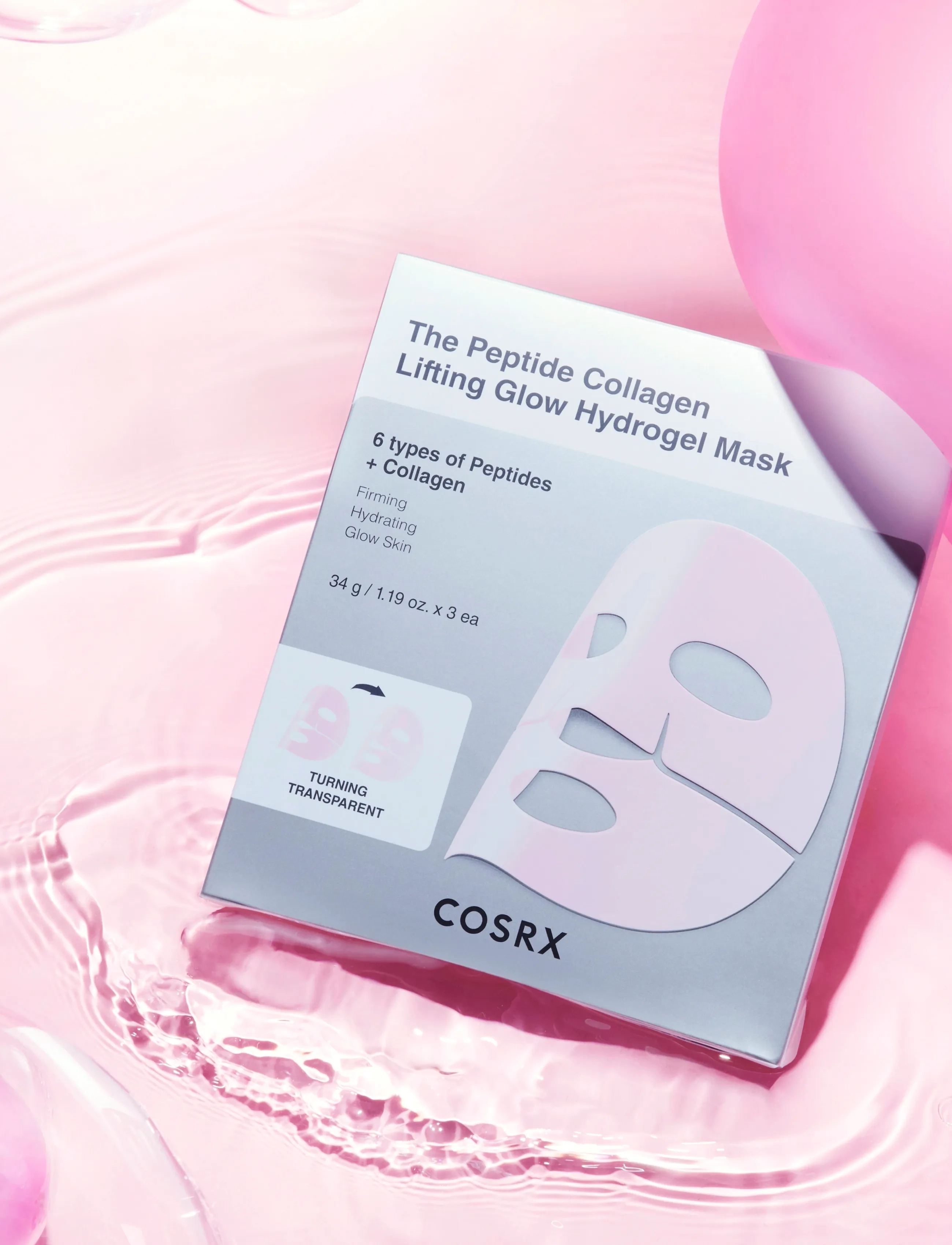 COSRX Cosrx The Peptide Collagen Lifting Glow Hydrogel Mask 3Ea, 3 PCS, Nude, Masker > Sheetmask, Dame