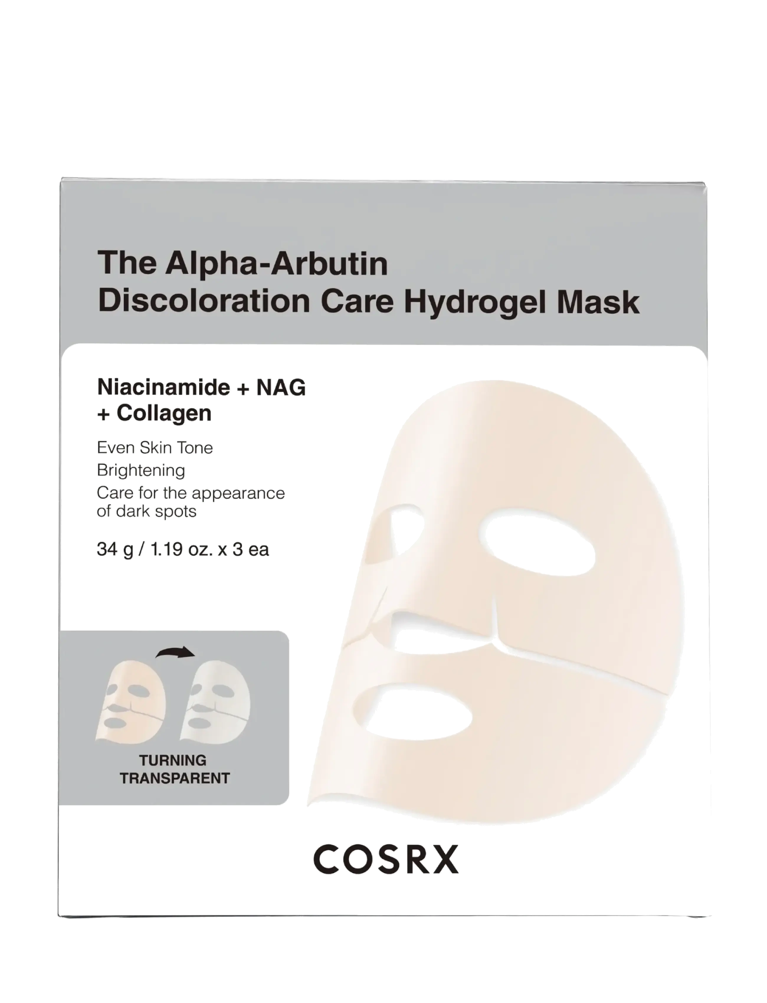 COSRX The Alpha-Arbutin Discoloration Care Hydrogel Mask 3Ea, Sheetmaske, Nude, Str: 3 PCS