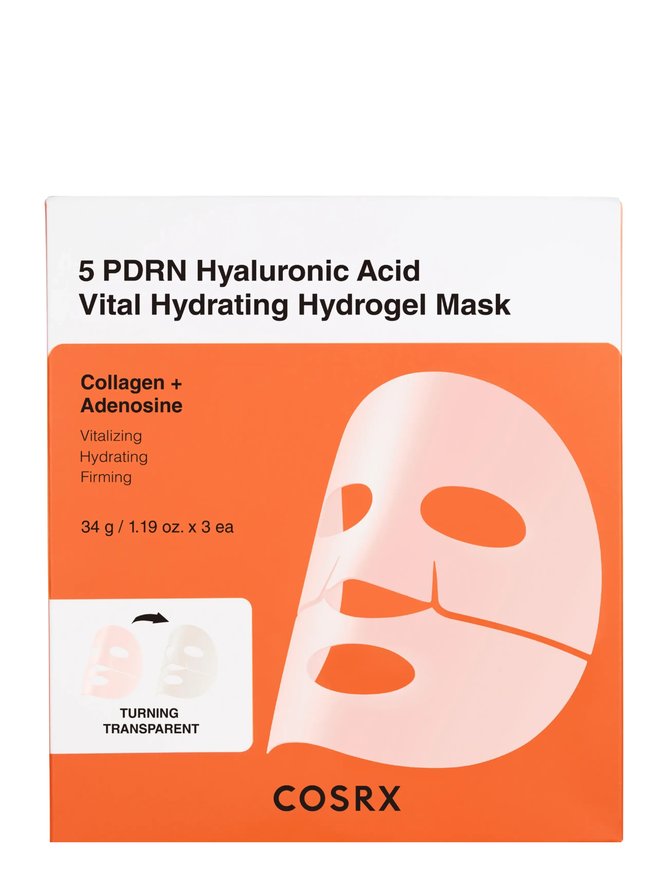 COSRX 5 Pdrn Hyaluronic Acid Vital Hydrating Hydrogel Mask 3-Pack, Sheetmaske, Hvid, Str: 34 G