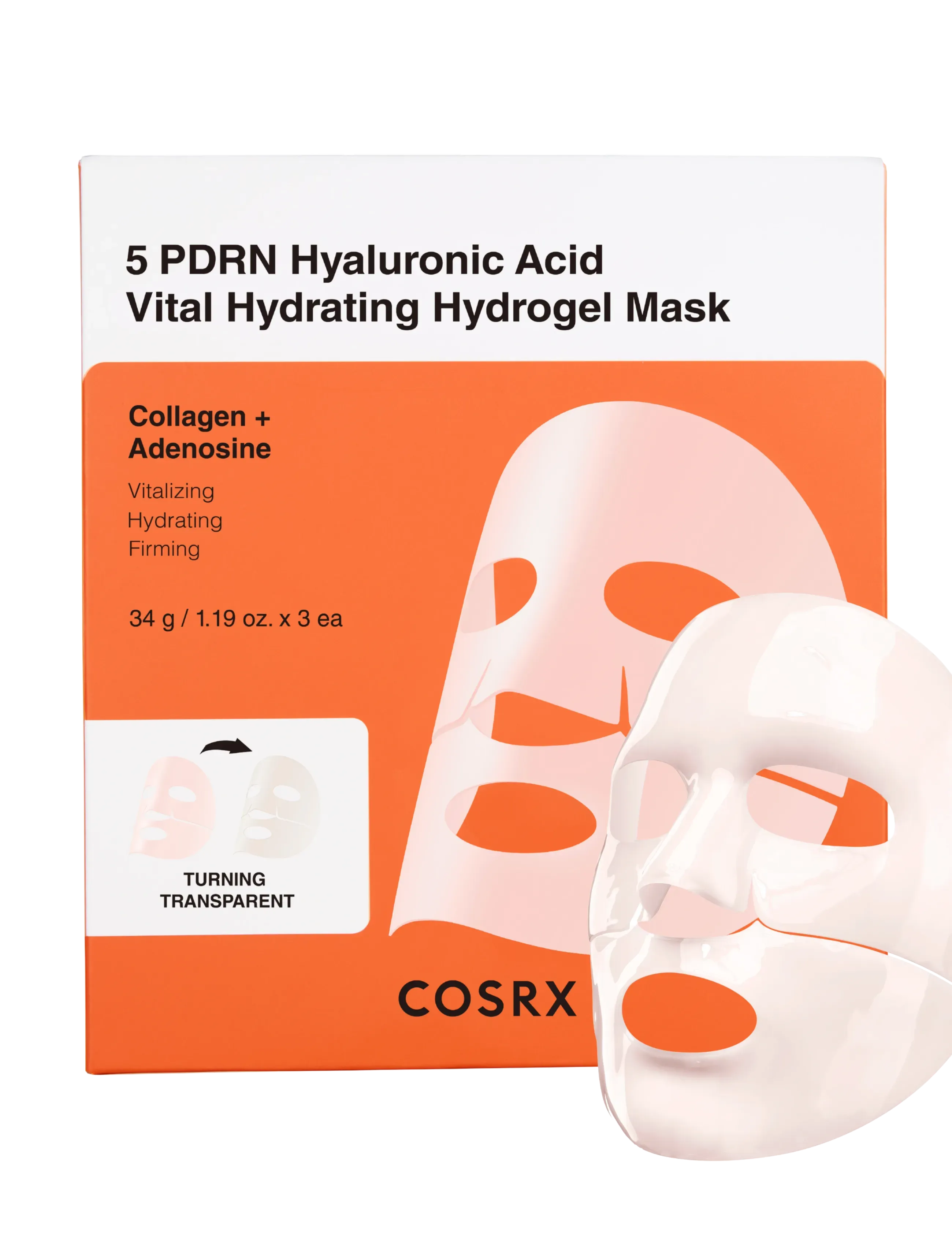 COSRX Cosrx 5 Pdrn Hyaluronic Acid Vital Hydrating Hydrogel Mask 3-Pack, 34 G, White, Masker > Sheetmask, Dame