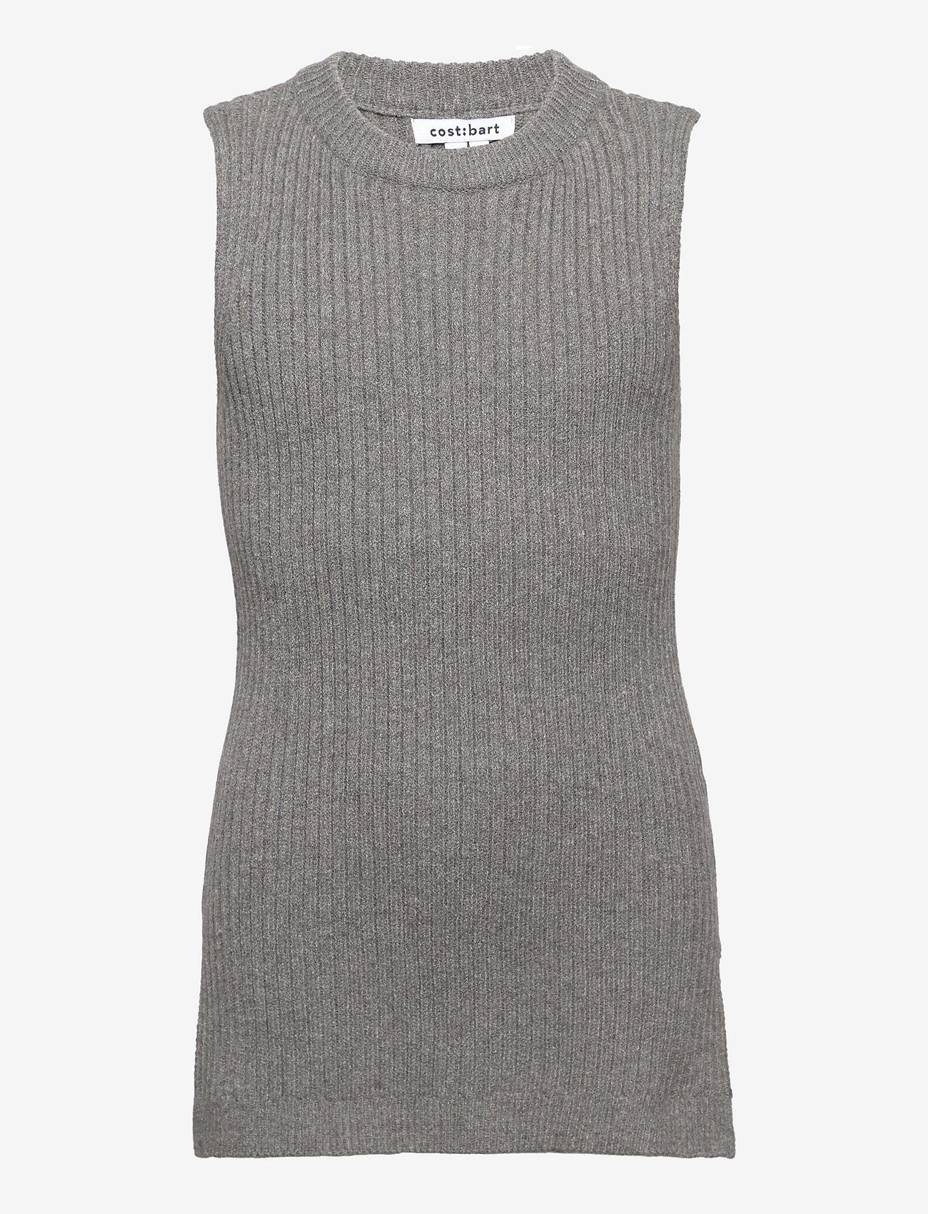 Costbart - CBPenny Long Knitted Slipover - västar - grey melange - 0