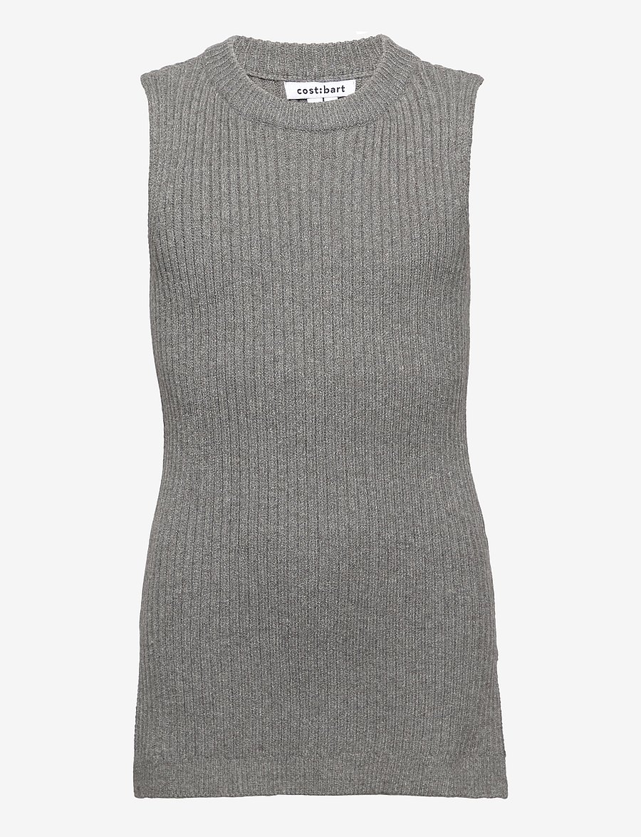 Costbart - CBPenny Long Knitted Slipover - liivit - grey melange - 0