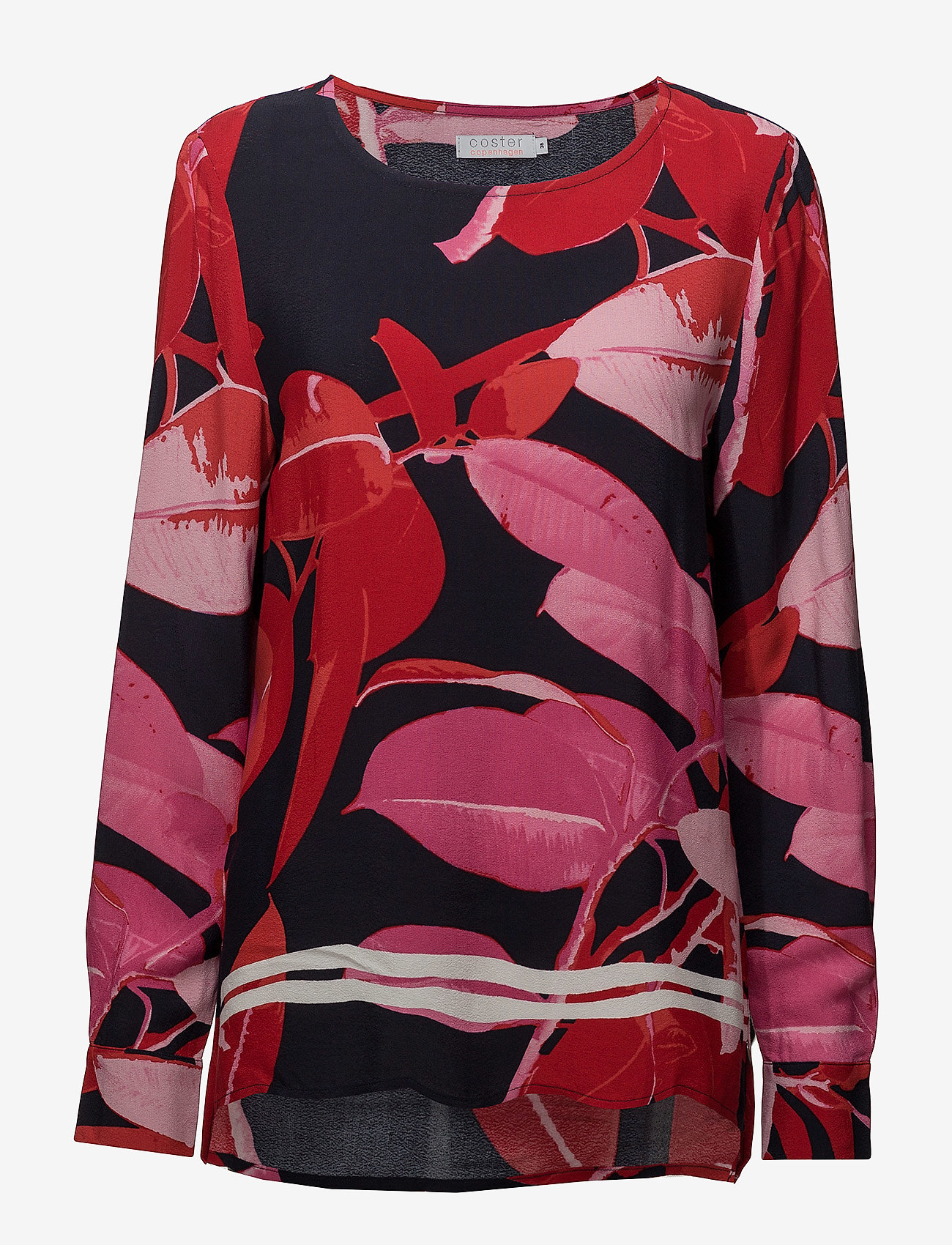 Coster Copenhagen - Moss crepe blouse w. Branch print & - long-sleeved blouses - branch print and dark blue - 0
