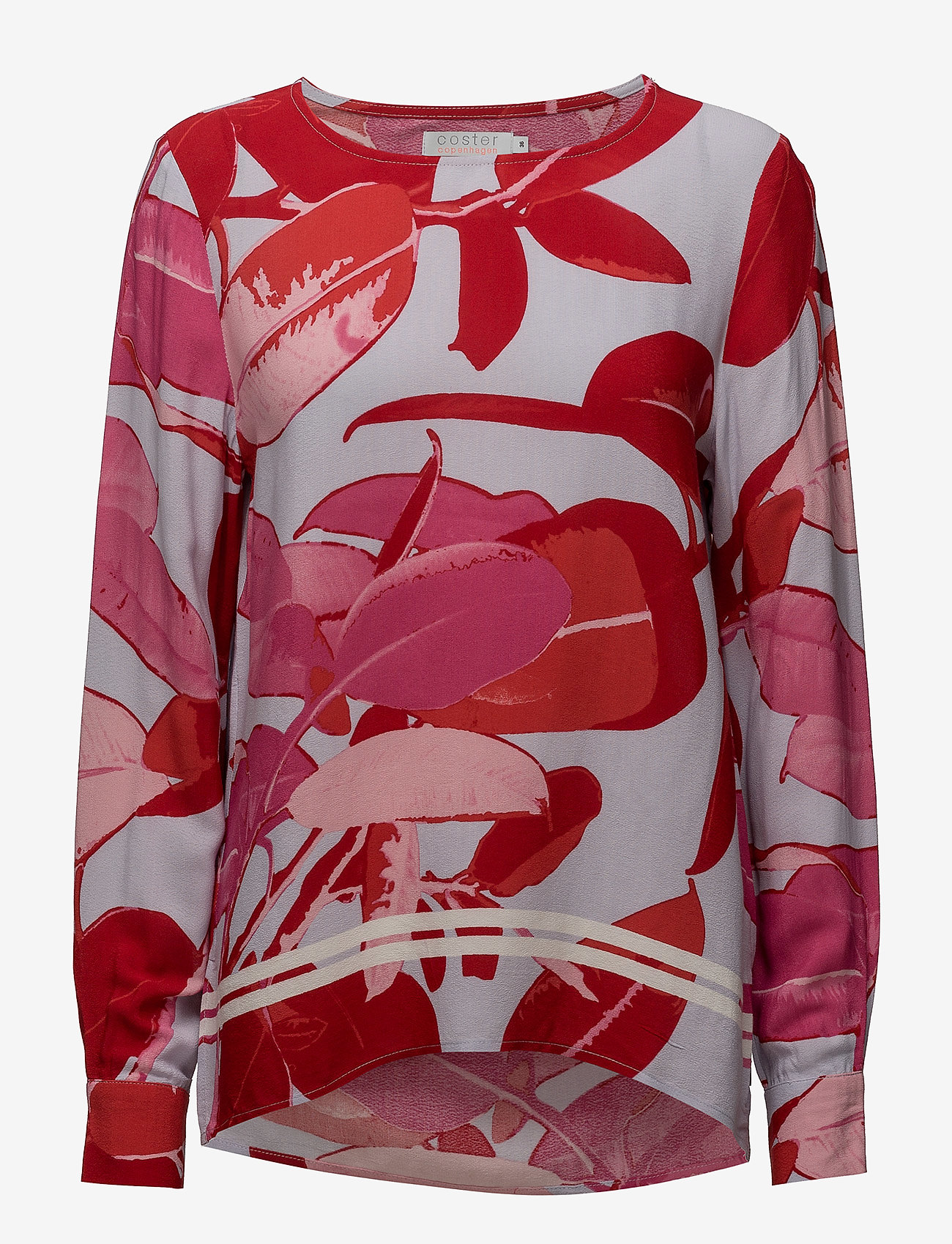 Coster Copenhagen Moss crepe blouse w. Branch print & - Bluser - BRANCH PRINT AND BLUE / red