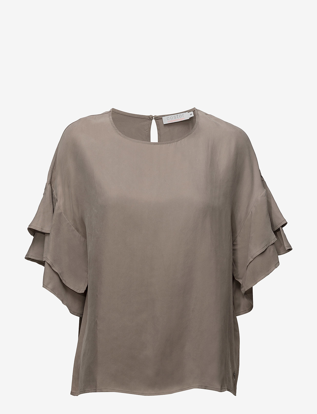 Coster Copenhagen - Cupro top w. volant sleeves - sandshell - 0