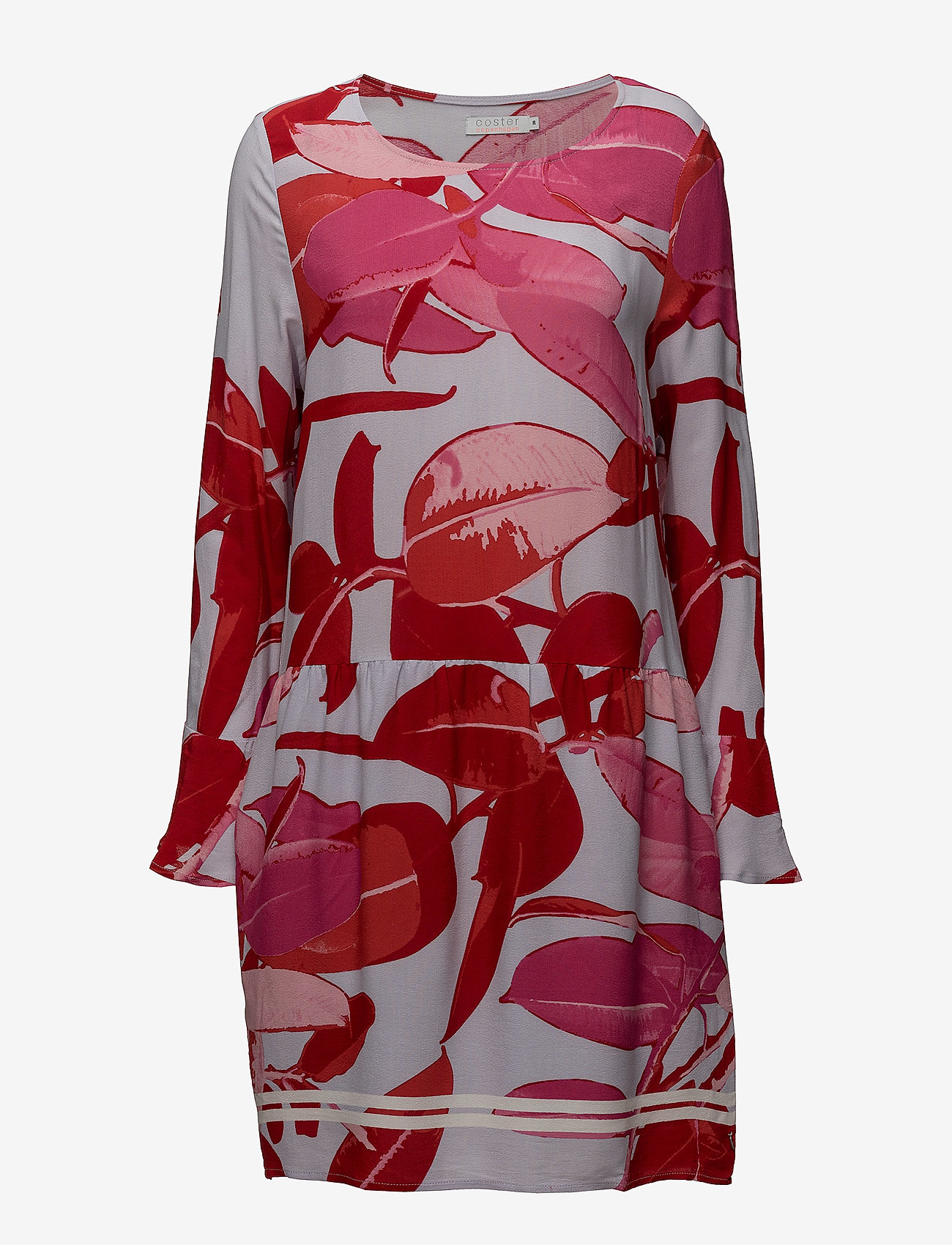 Coster Copenhagen Moss crepe dress w. Branch print & - Coster Copenhagen - BRANCH PRINT AND BLUE / red