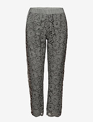 Coster Copenhagen - Pants w. lace and leopard stribe - straight leg trousers - steel blue - 0