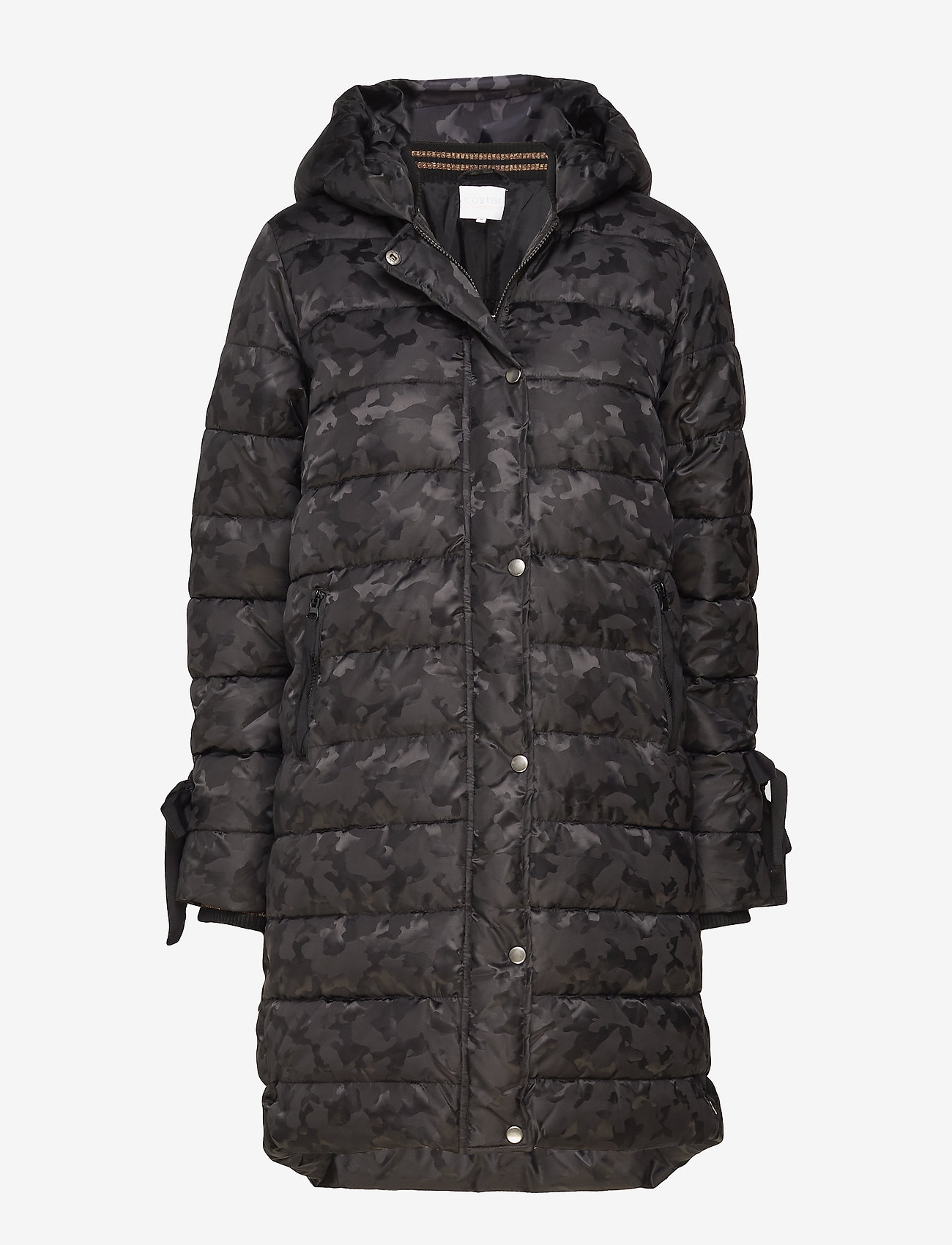Coster Copenhagen - Long coat in faux down look w. camo - black - 0