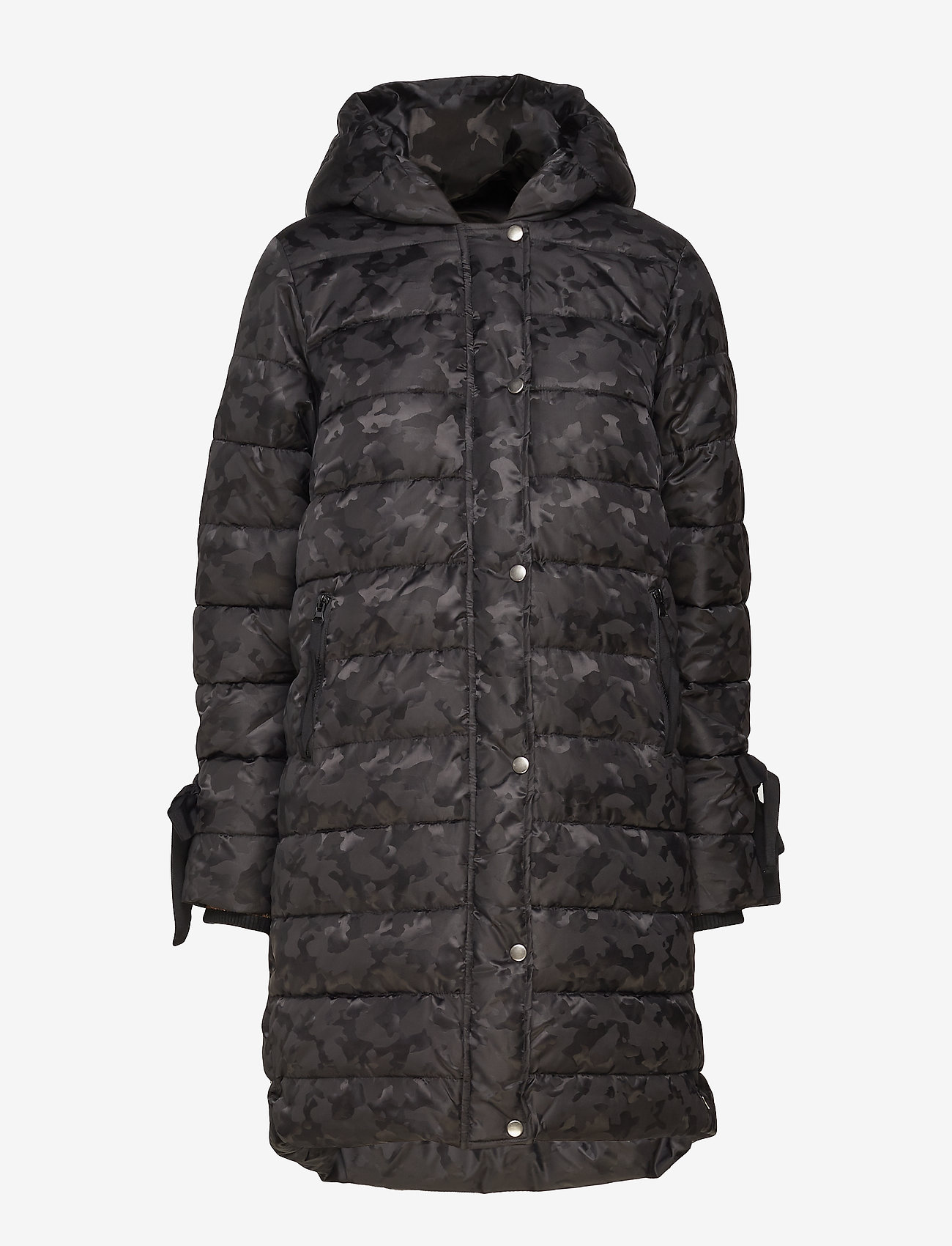 Coster Copenhagen - Long coat in faux down look w. camo - black - 1