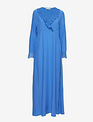 Dress in viscose with v-neck and ru - SKY BLUE