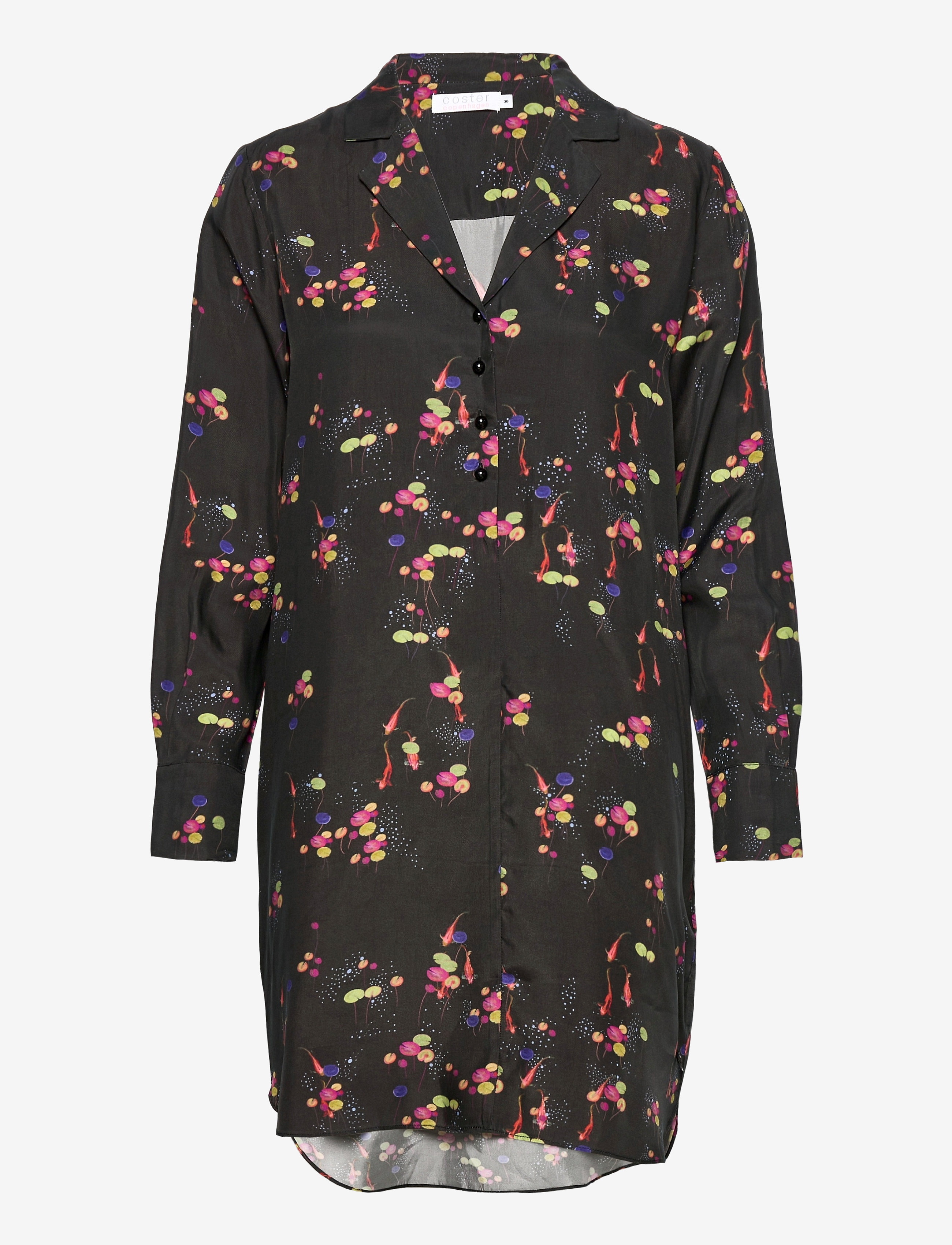 Coster Copenhagen Dress in carp print w. revert detai - Coster Copenhagen - CARP DARK PRINT / black