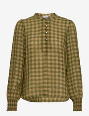 Coster Copenhagen - Top in green checks - long-sleeved blouses - forest green check - 0