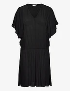 Dress with smock at waist - BLACK