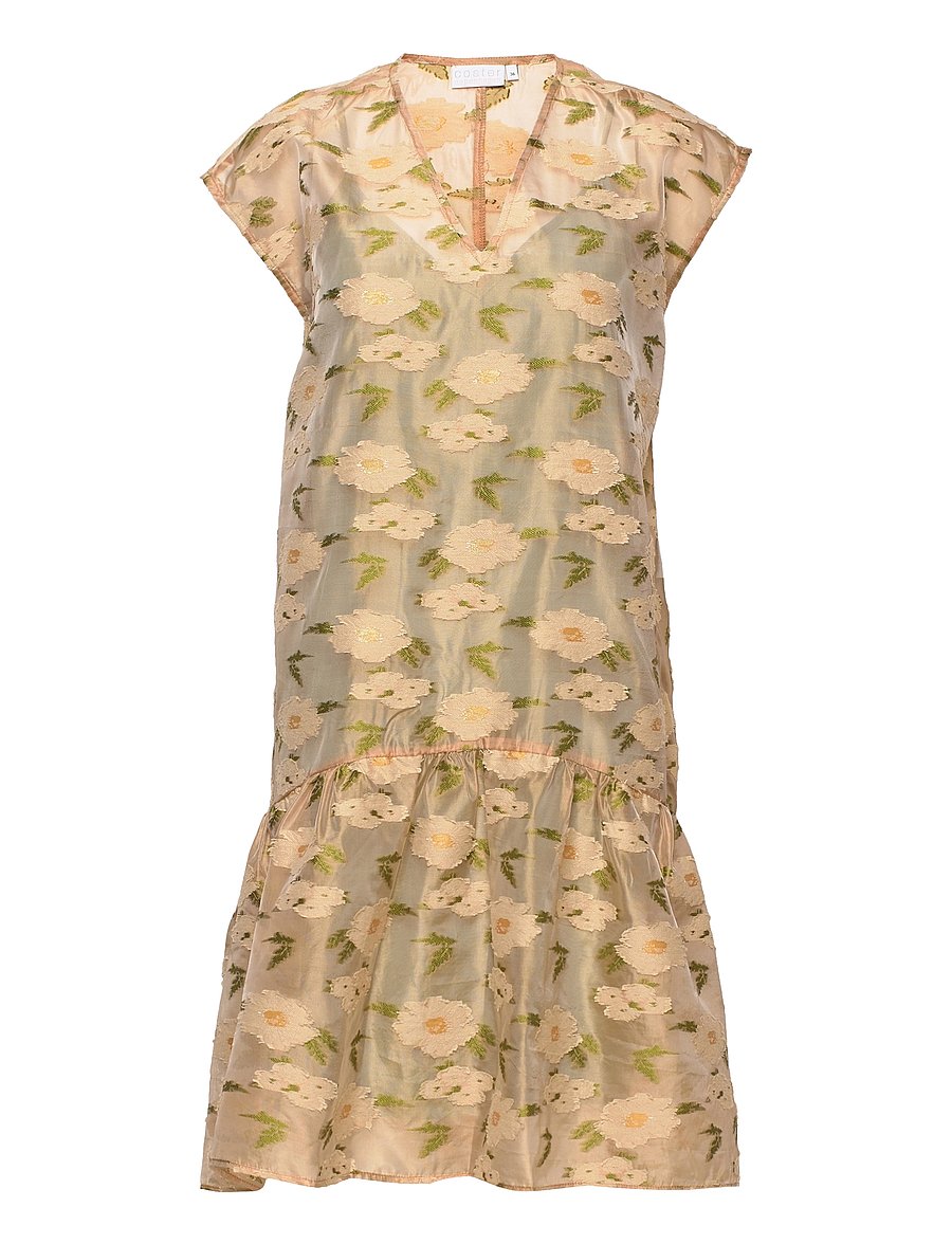 Coster Copenhagen - Light jaquard dress - kurze kleider - green flower jacquard - 0