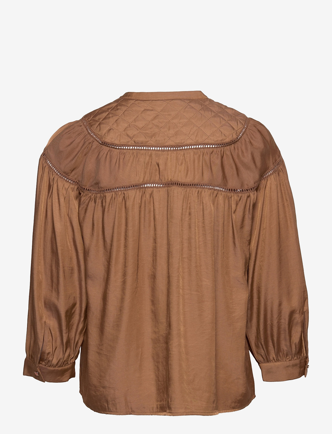 Coster Copenhagen - Shirt with quilt and latterlace - long-sleeved blouses - autumn tan - 1