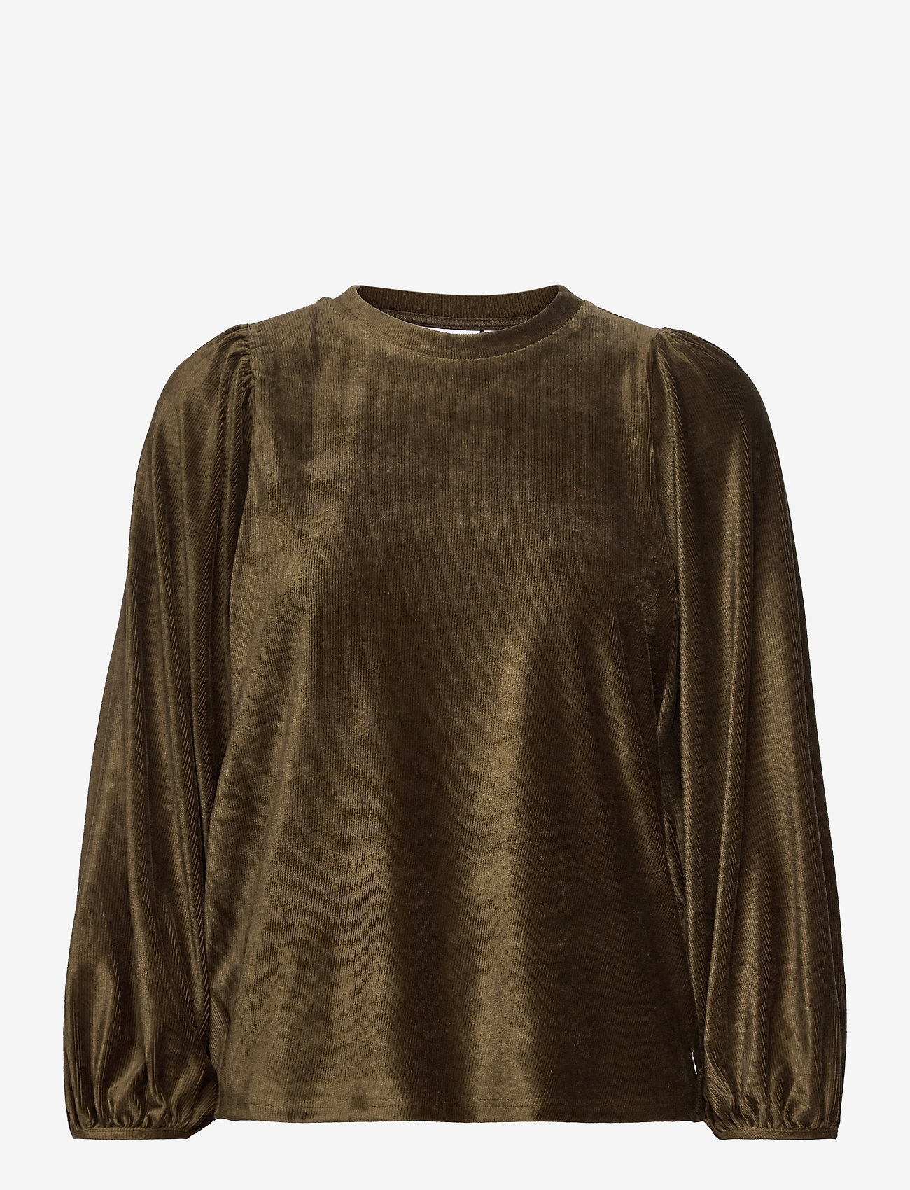 Coster Copenhagen - Top with puff sleeves in soft cordu - langermede bluser - dark army - 0