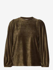 Coster Copenhagen - Top with puff sleeves in soft cordu - blouses met lange mouwen - dark army - 0