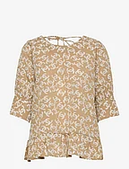 Shirt with smock at sleeves - YELLOW FLOWER
