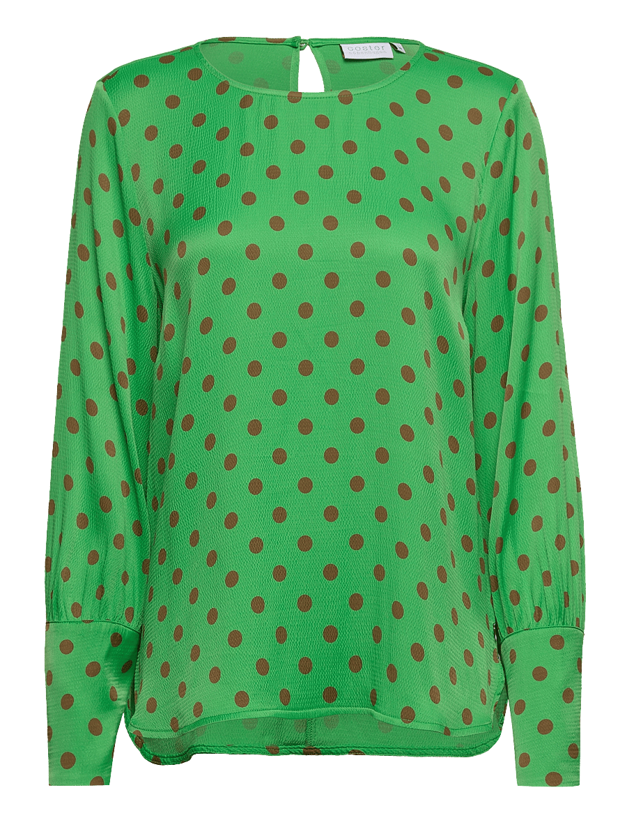 Coster Copenhagen - Shirt with wide sleeves in dot prin - langärmelige blusen - high green dot print - 0