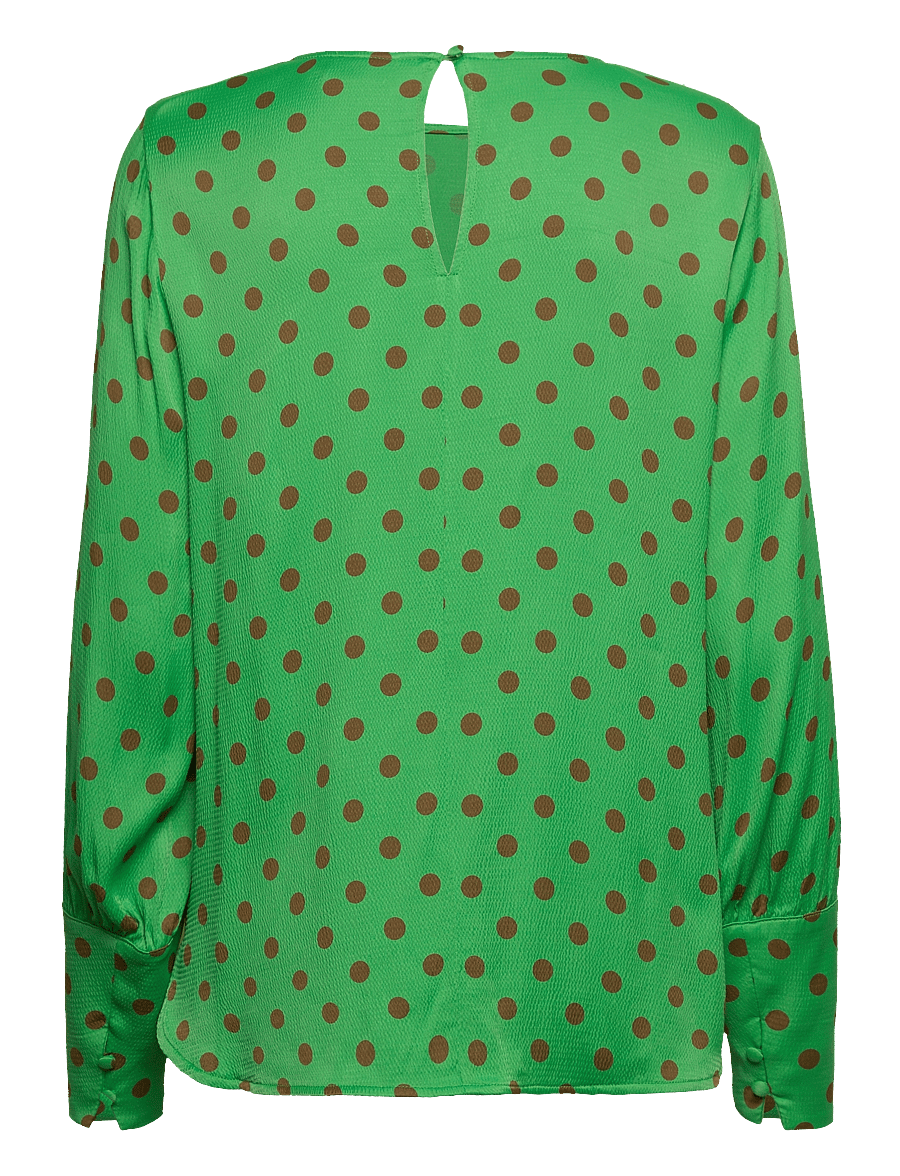 Coster Copenhagen - Shirt with wide sleeves in dot prin - langärmelige blusen - high green dot print - 1