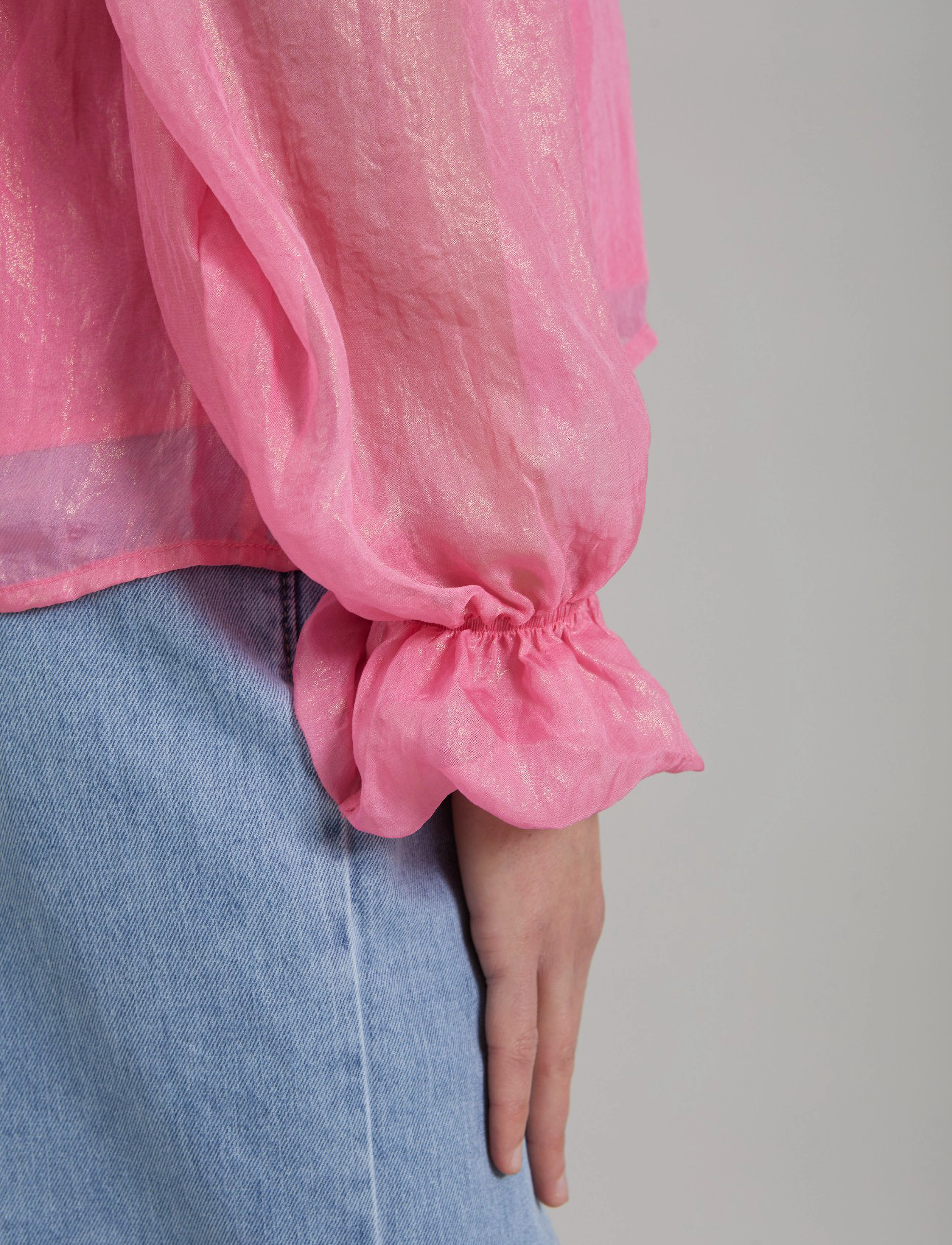 Coster Copenhagen - Top in metallic shimmer - long sleeved blouses - metallic pink - 3