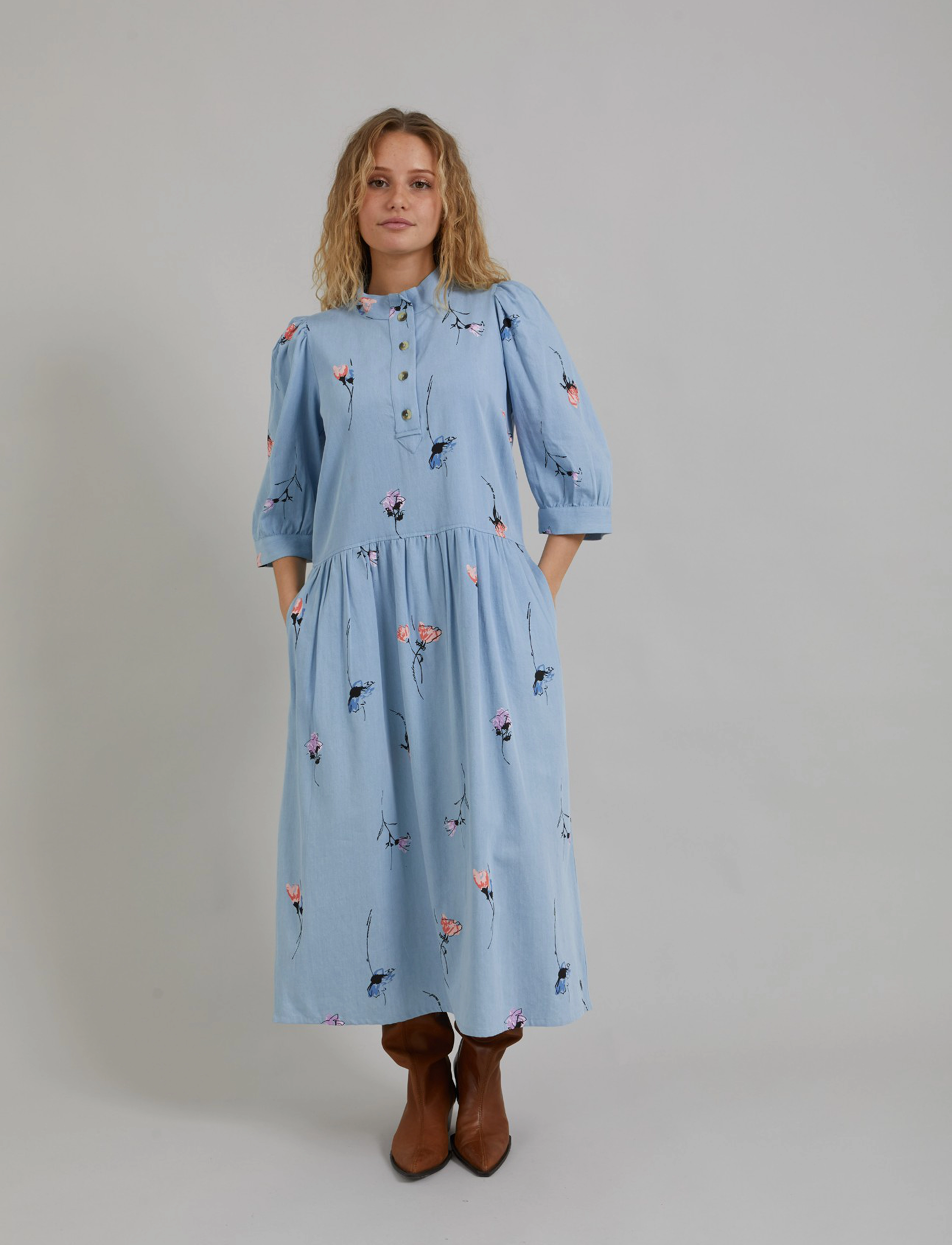 Coster Copenhagen - Long dress with denim flower print - flower denim print - 2
