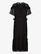 Long dress with frills - BLACK