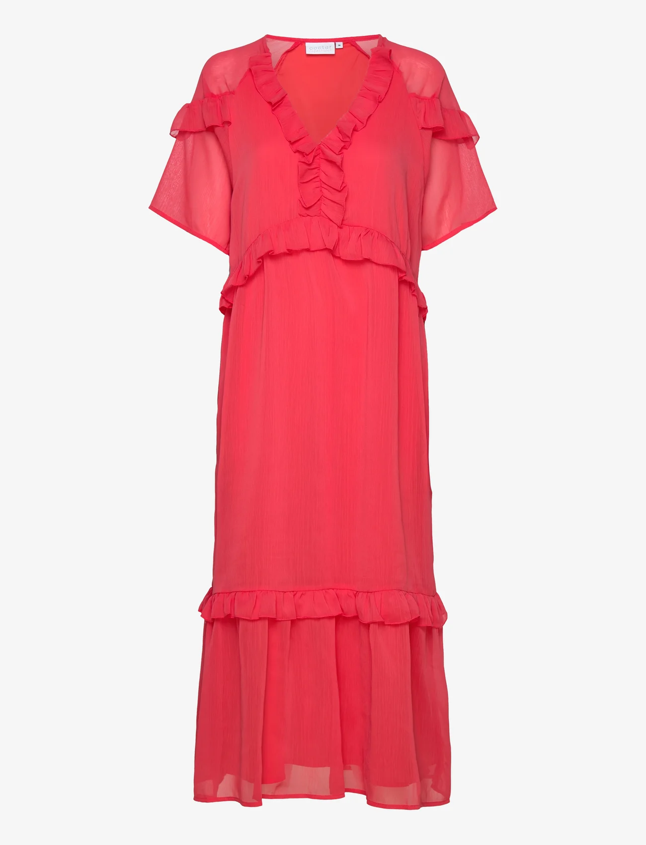 Coster Copenhagen - Long dress with frills - party wear at outlet prices - coral pink - 0