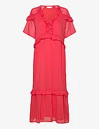 Long dress with frills - CORAL PINK