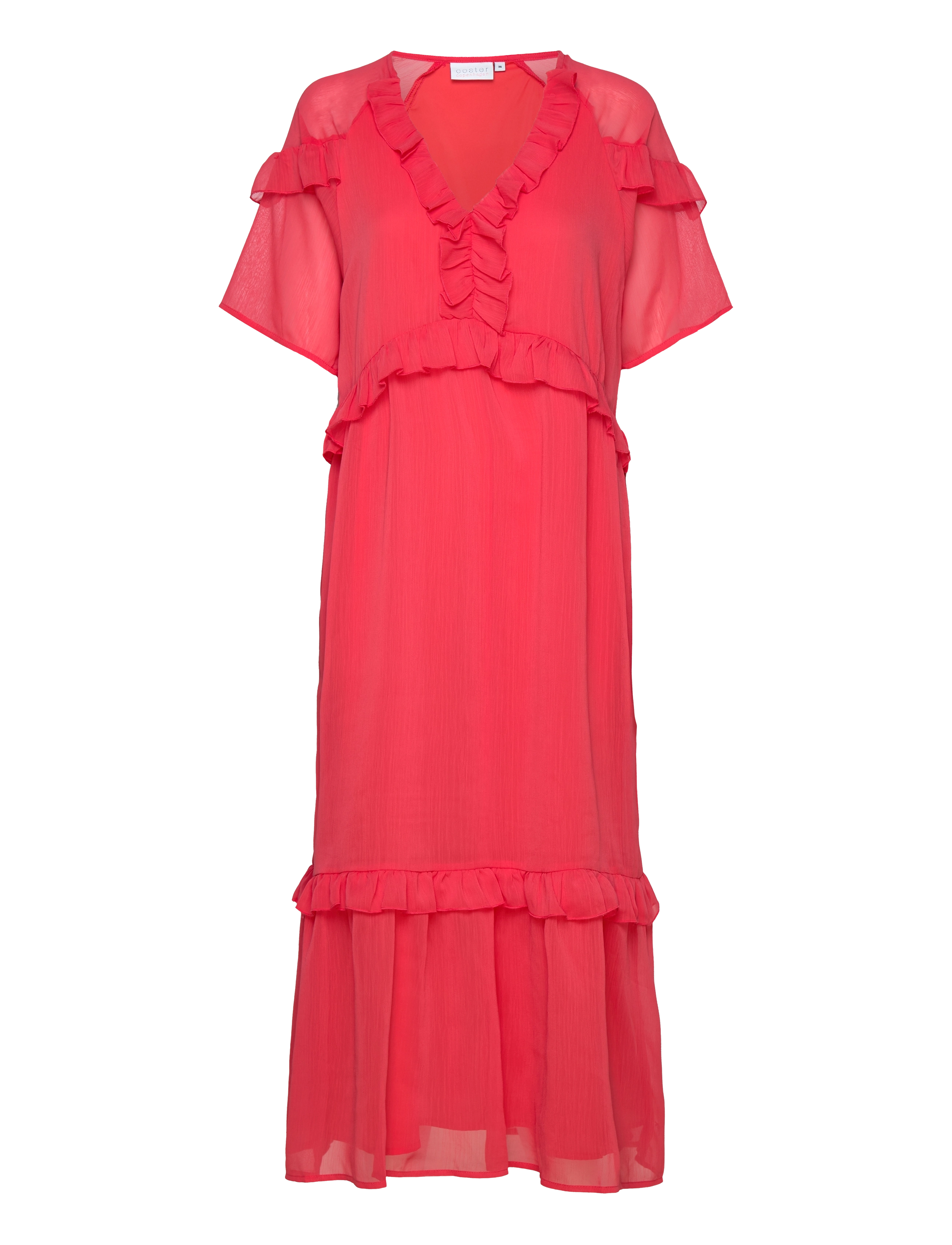 Coster Copenhagen Long dress with frills - Tøj - CORAL PINK / coral