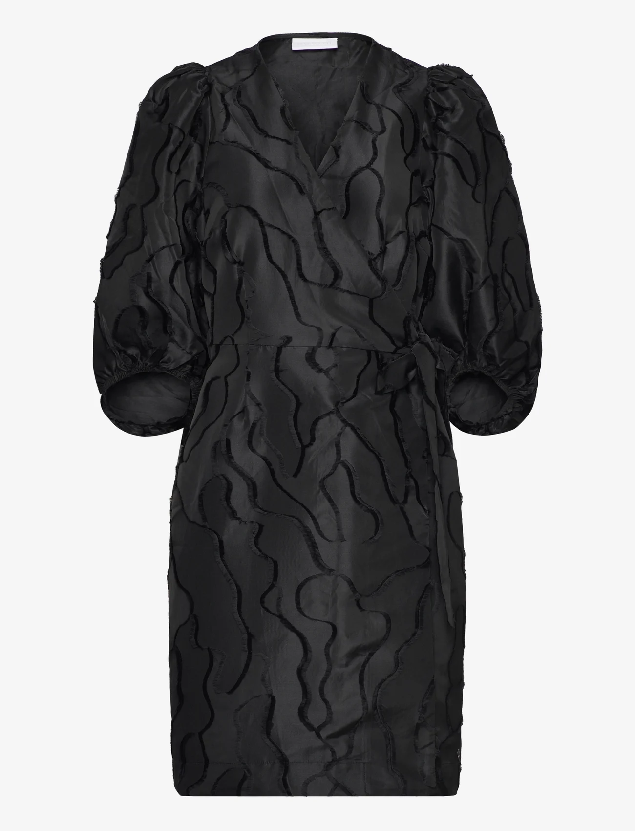 Coster Copenhagen - Wrap dress with balloon sleeves - wikkeljurken - black - 0
