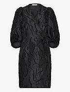 Wrap dress with balloon sleeves - BLACK