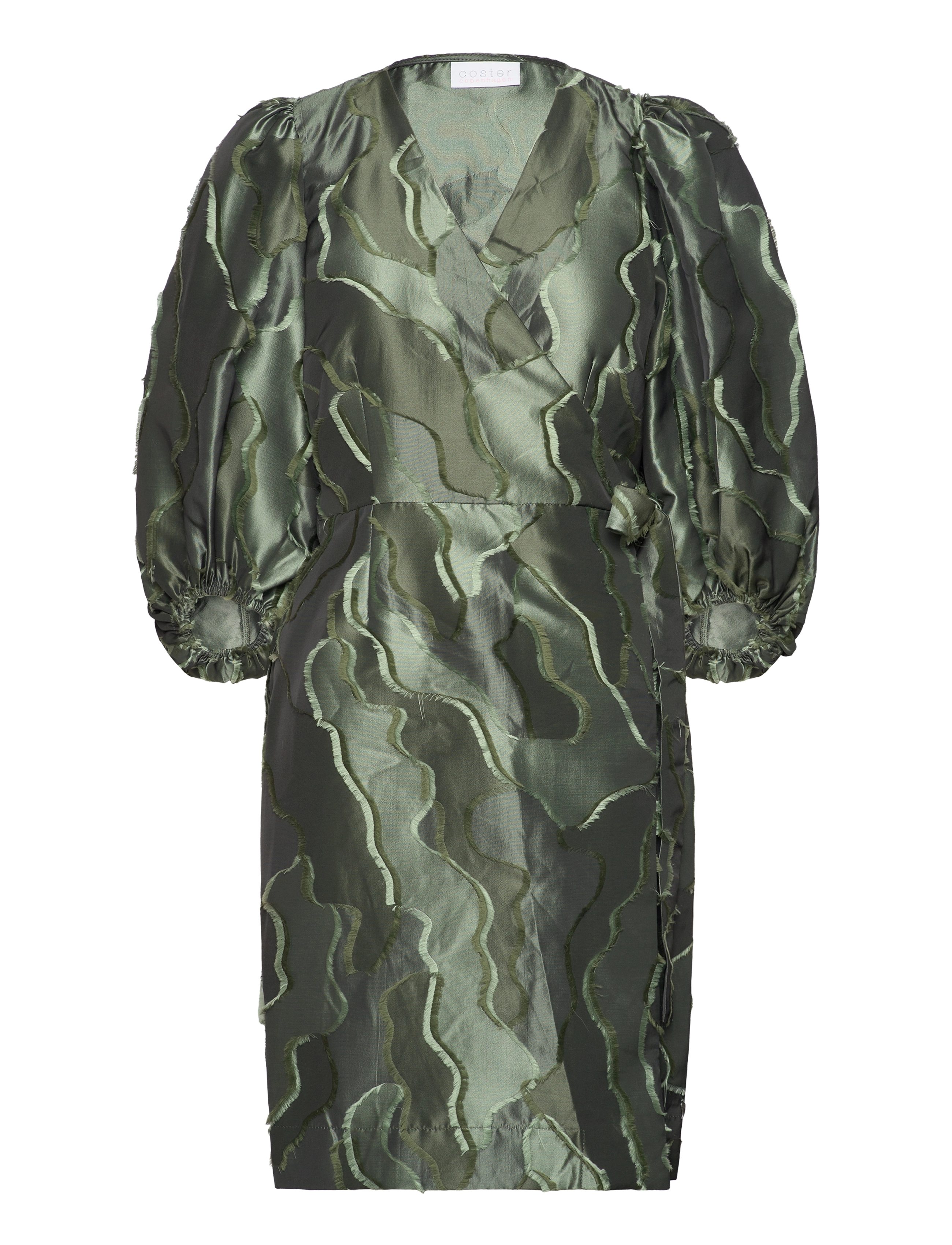 Coster Copenhagen Wrap dress with balloon sleeves - Tøj - FORREST GREEN / green