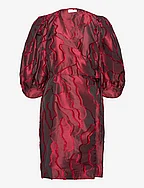 Wrap dress with balloon sleeves - RED